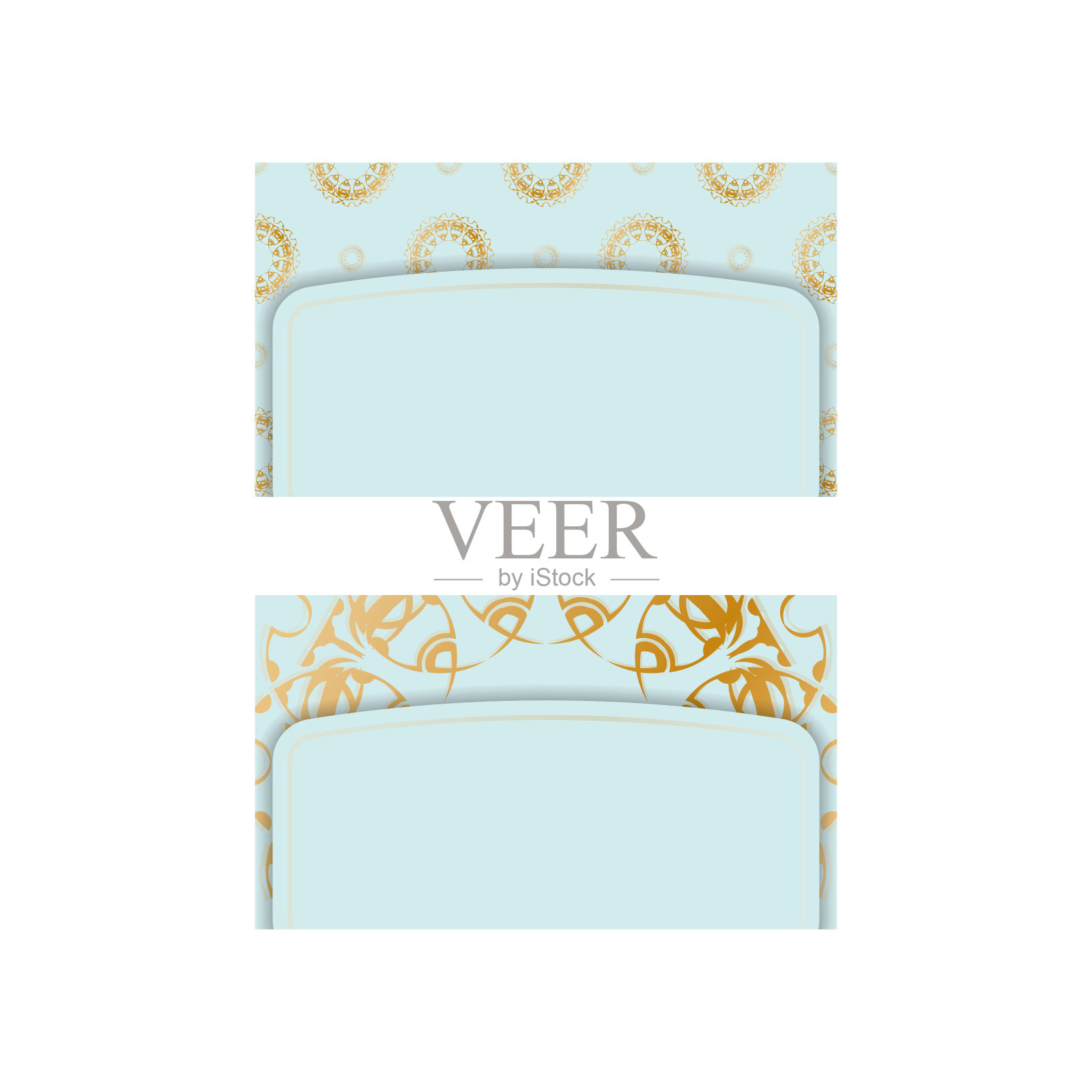 海蓝宝石颜色的名片与希腊黄金图案为您的个性。插画图片素材