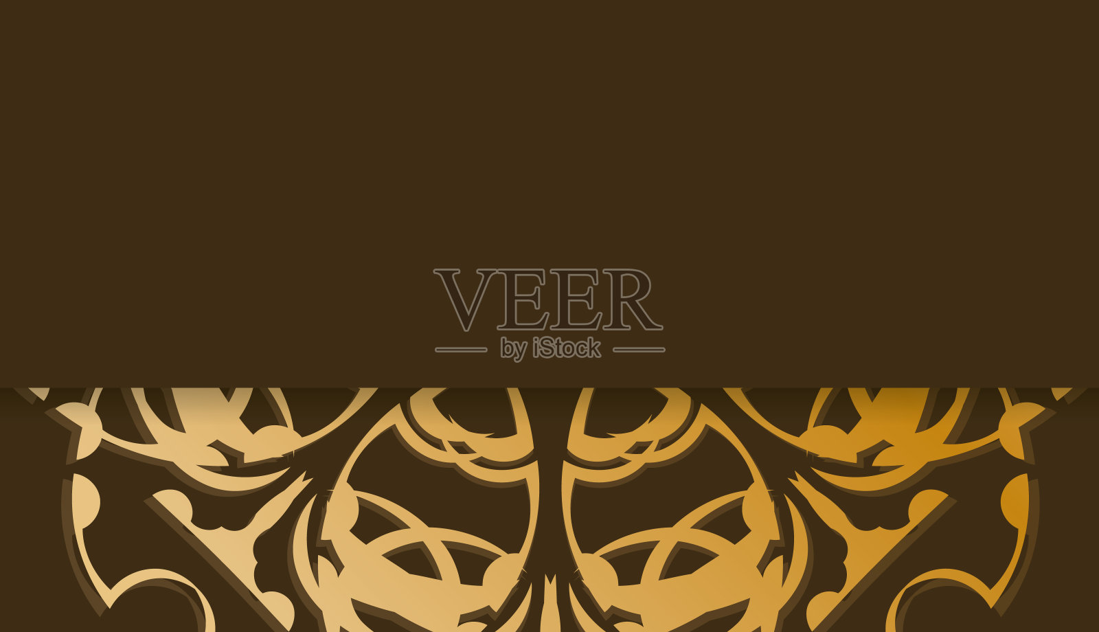 棕色旗帜与复古黄金图案设计下的文字插画图片素材