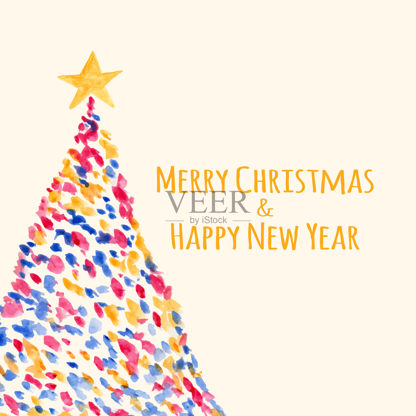 独特的水彩画圣诞树。插画图片素材