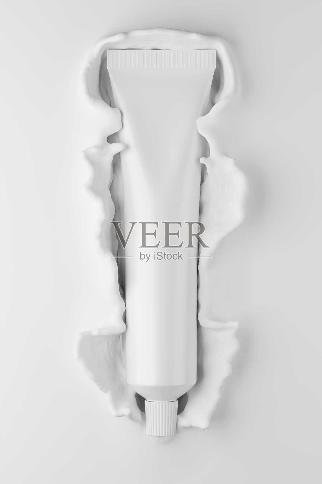 白色化妆品管,有奶油飞溅。照片摄影图片