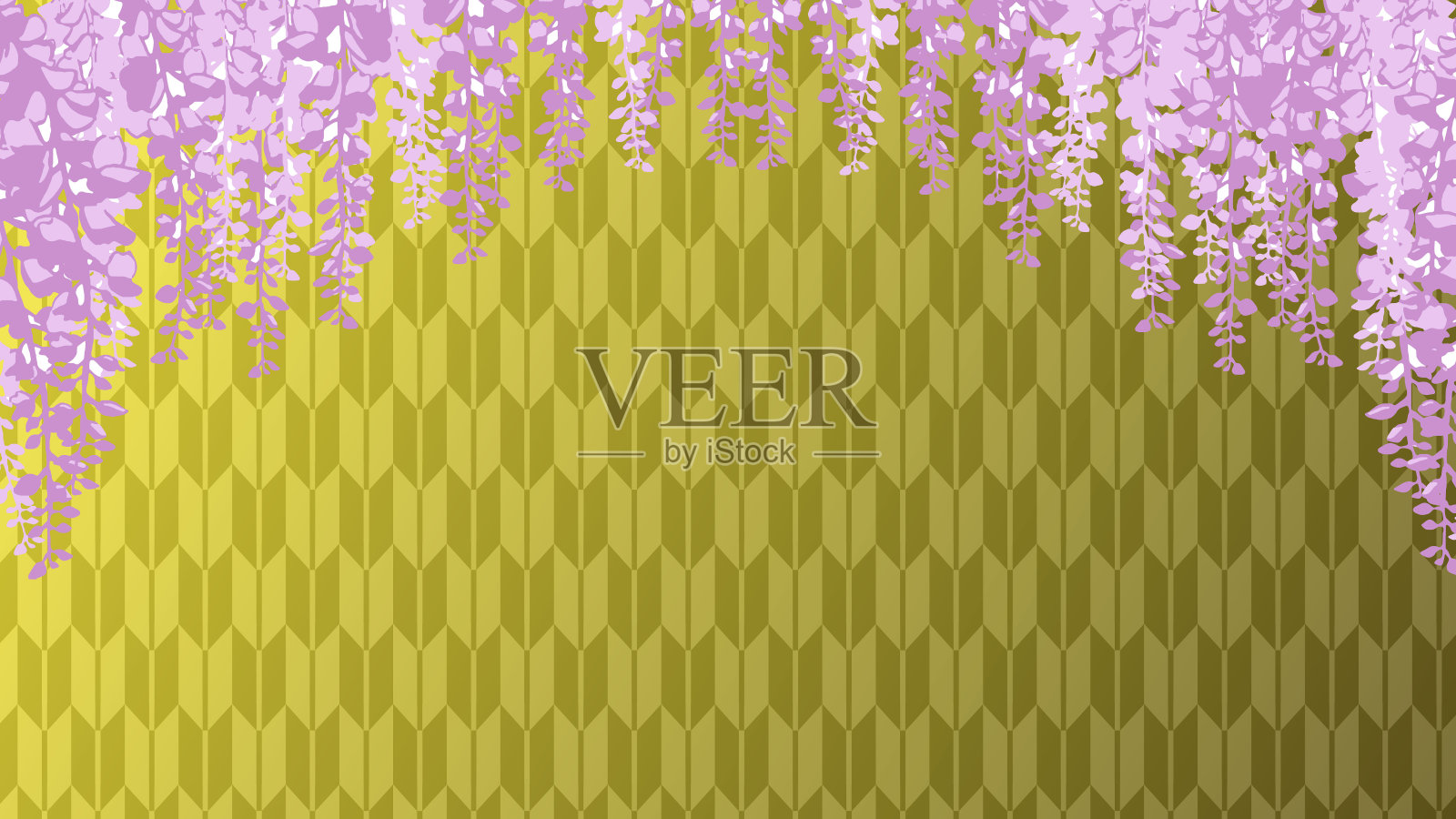 许多紫藤花,箭羽图案。插画图片素材