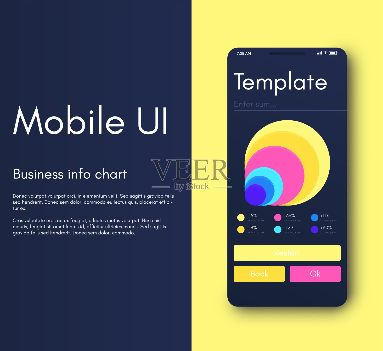 为商业手册的现代信息图表向量元素。用于网站,公司宣传册,广告和市场营销。饼图、线形图、条形图和时间线。插画图片素材