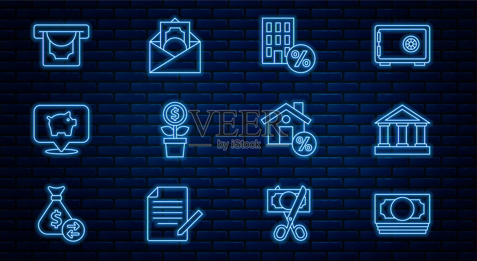 设线叠钞现钞银行大楼图标素材