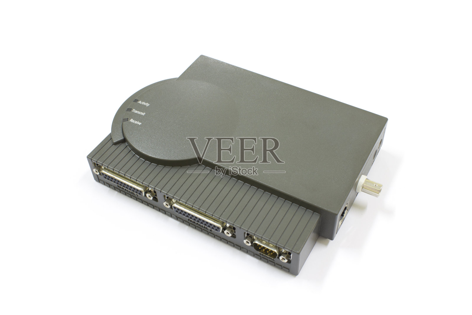 打印机服务器并行端口白底,隔离,技术历史。照片摄影图片