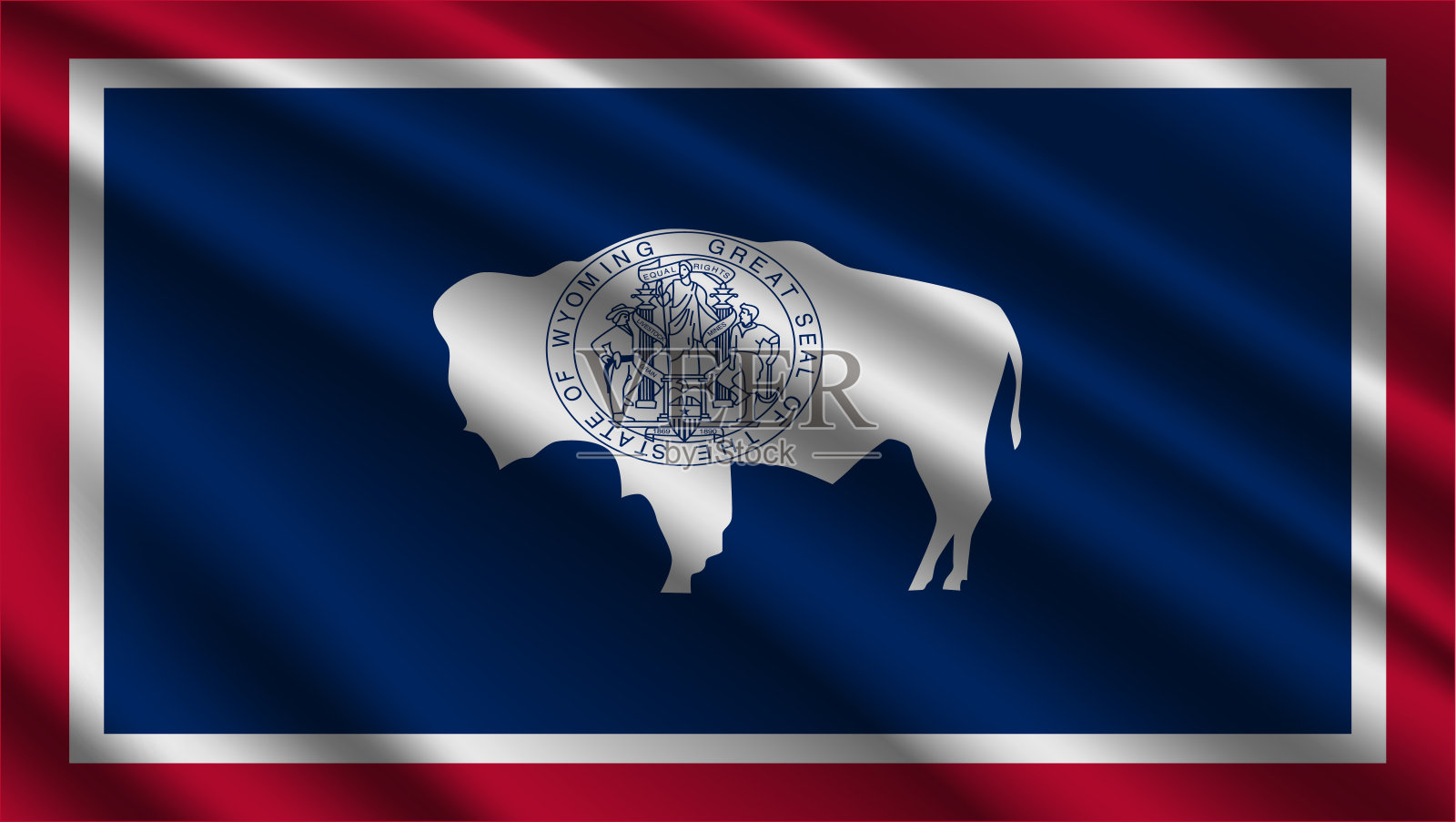 怀俄明州-怀俄明州旗帜-怀俄明州旗帜高细节-国旗怀俄明州波浪图案可环元素-织物纹理和无尽的环路-怀俄明州可环旗-美国州旗帜-挥舞的旗帜插画图片素材