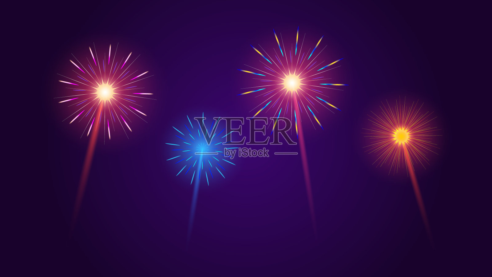 烟花设置在黑暗的背景下为新年特别日子和节日庆祝插画图片素材