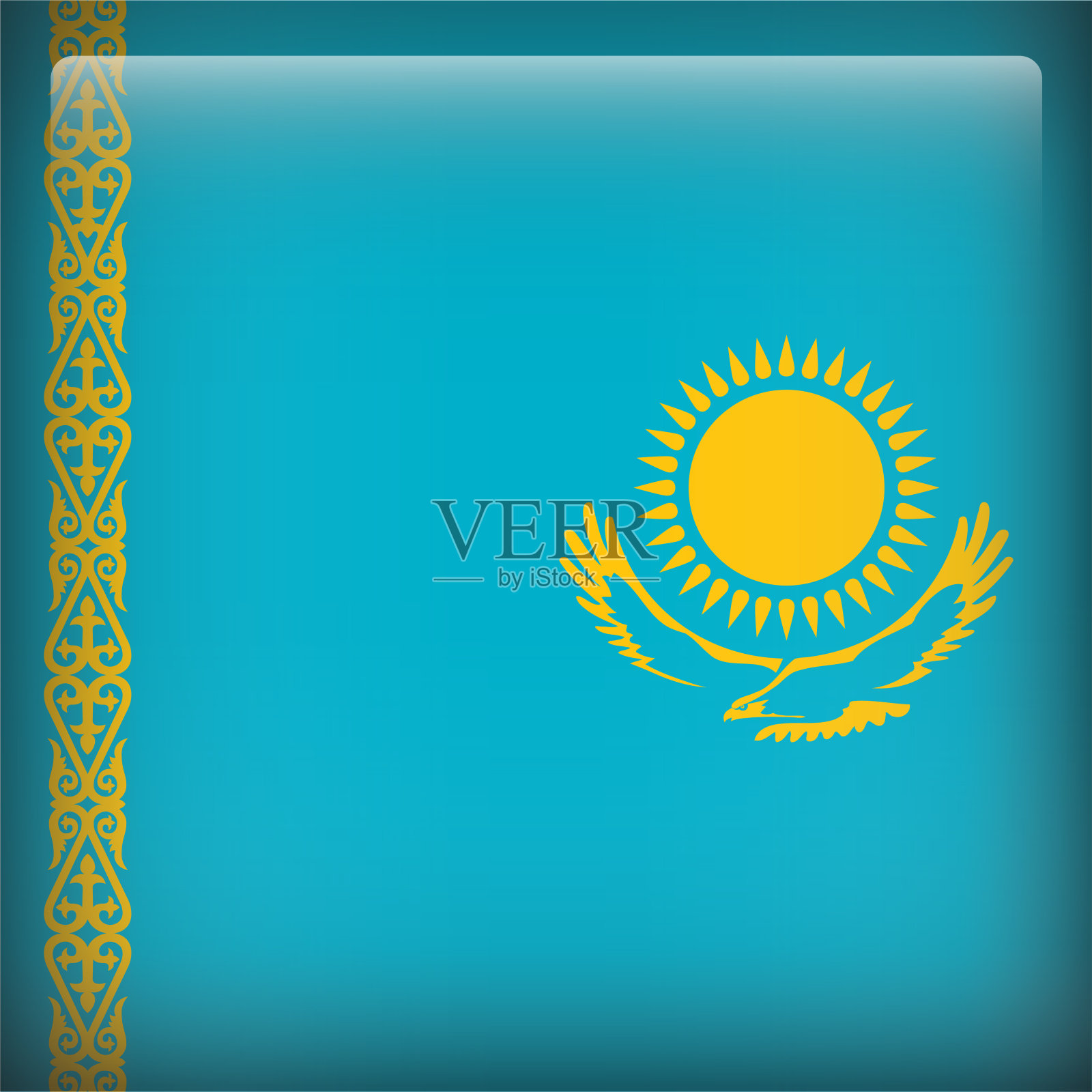 哈萨克斯坦方形国旗按钮图标插画图片素材