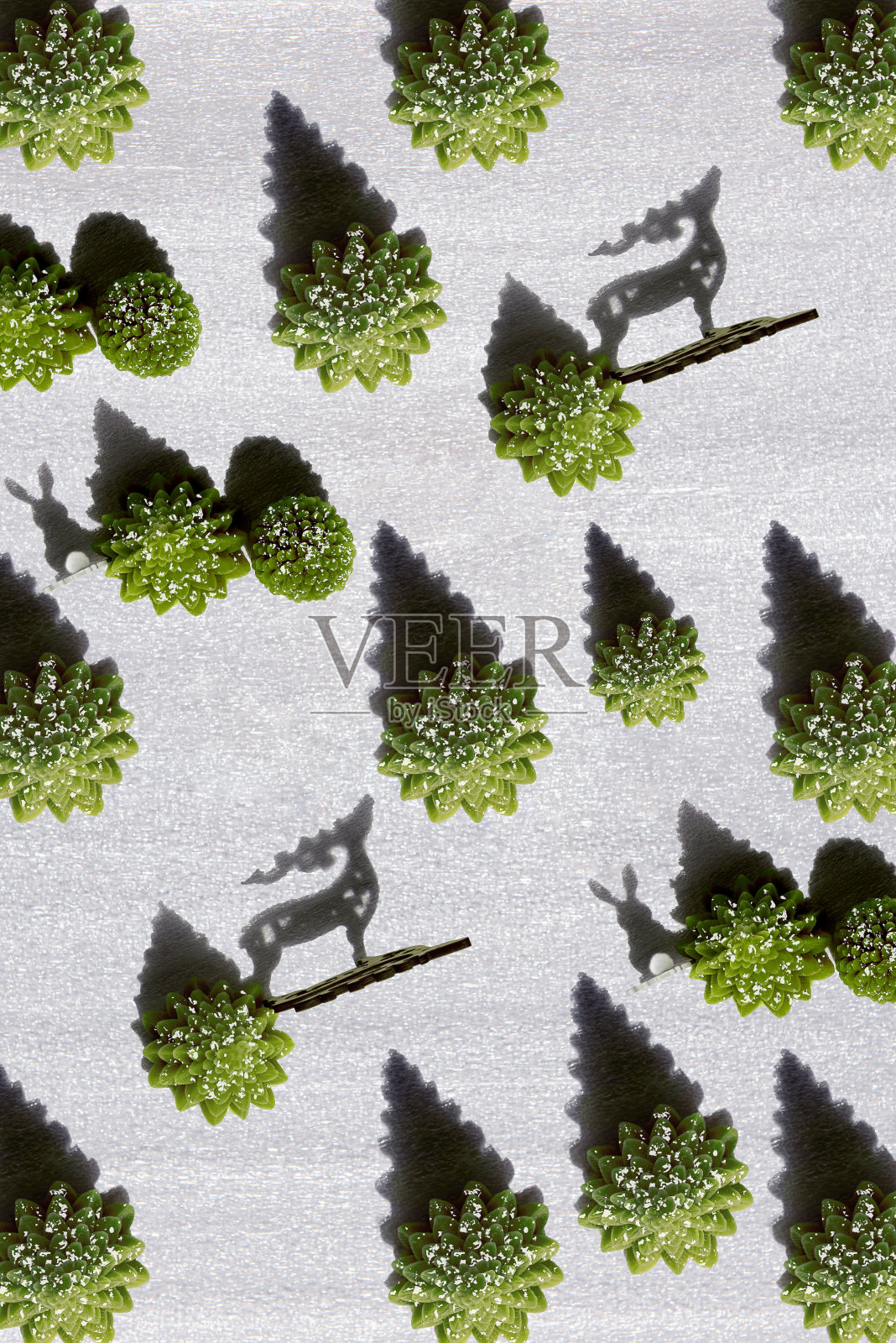 玩具景观与树木,动物和他们的阴影从上面照片摄影图片