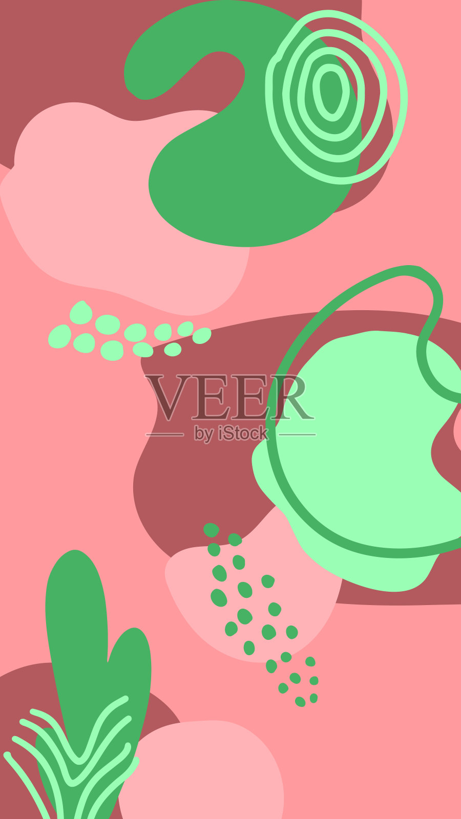 极简抽象自然艺术形状收藏。粉彩涂鸦包时尚设计,夏季或自然概念。现代手绘植物叶子和热带形状装饰集。插画图片素材