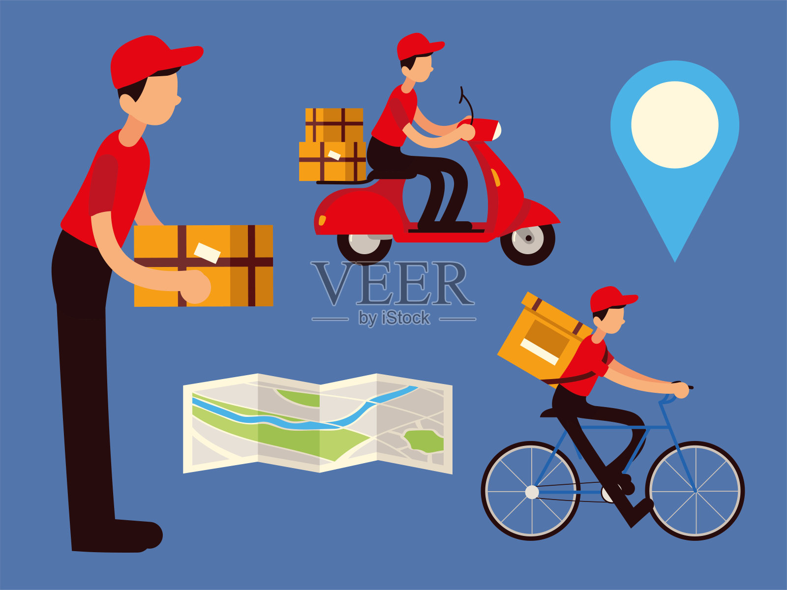 送货员设置插画图片素材