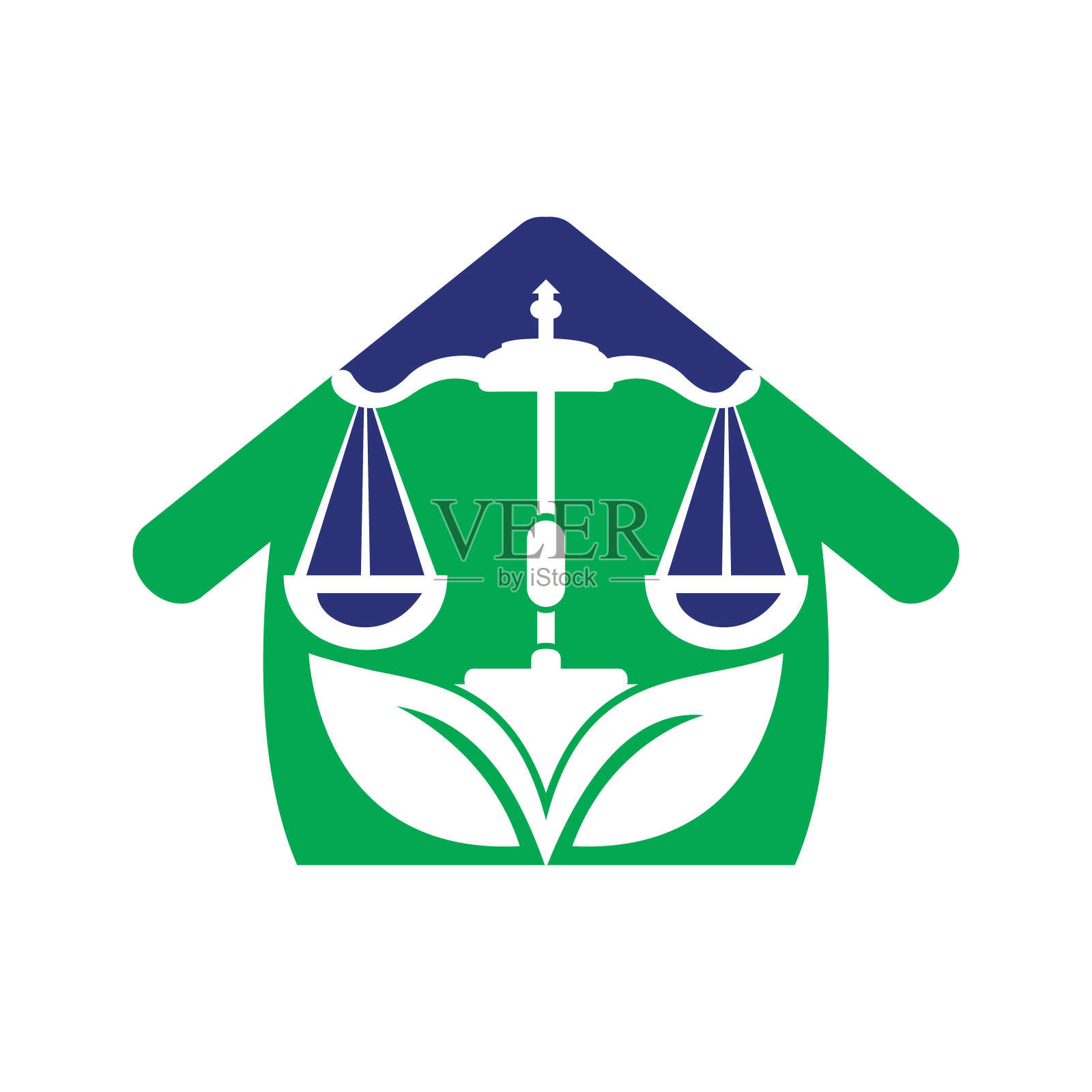 自然律师事务所Logo设计模板。绿鳞标志概念。插画图片素材