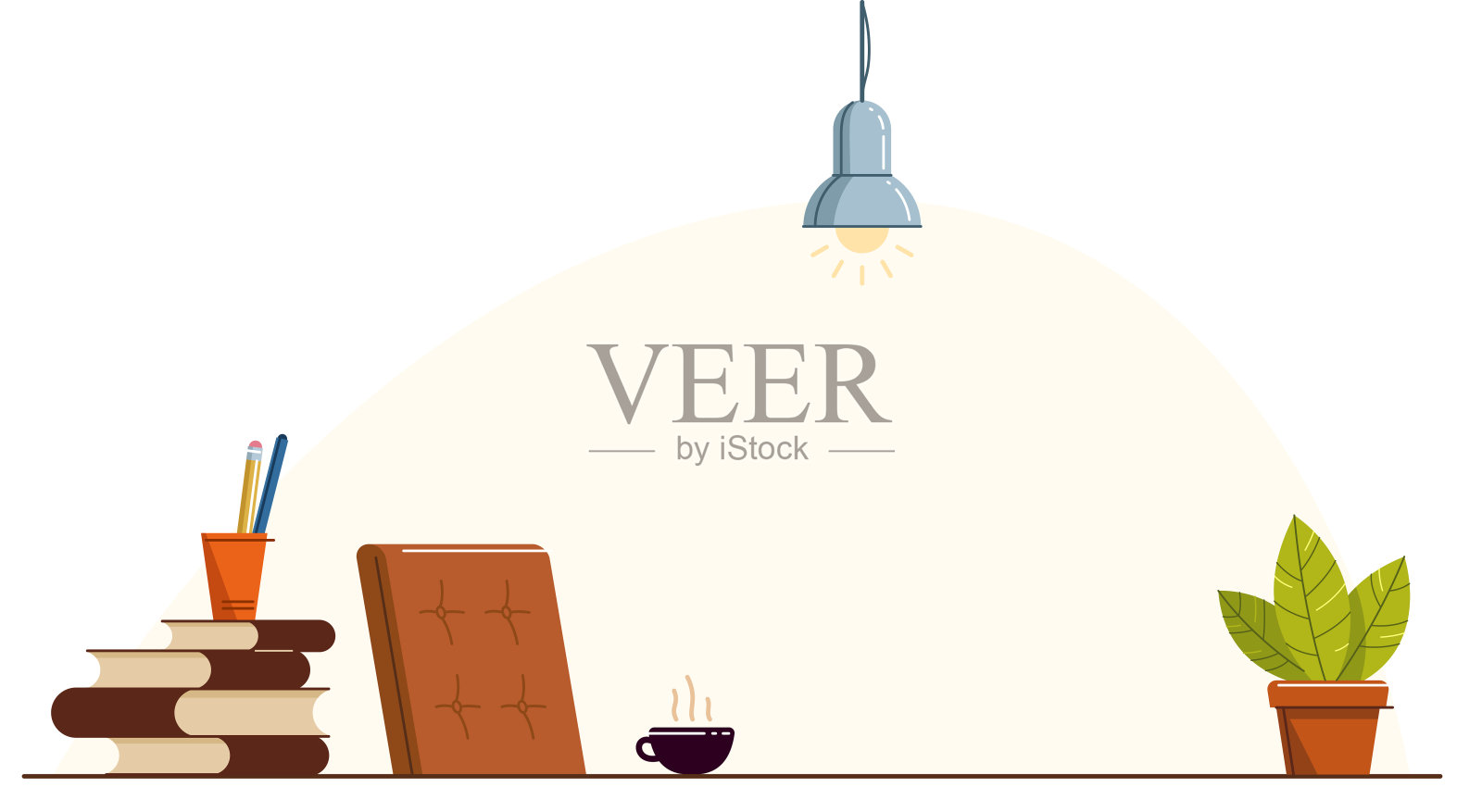 智力工作者工作场所员工或学习学生矢量平面插图孤立,教育或分析工作自由工作者工作场所,舒适的工作场所。插画图片素材