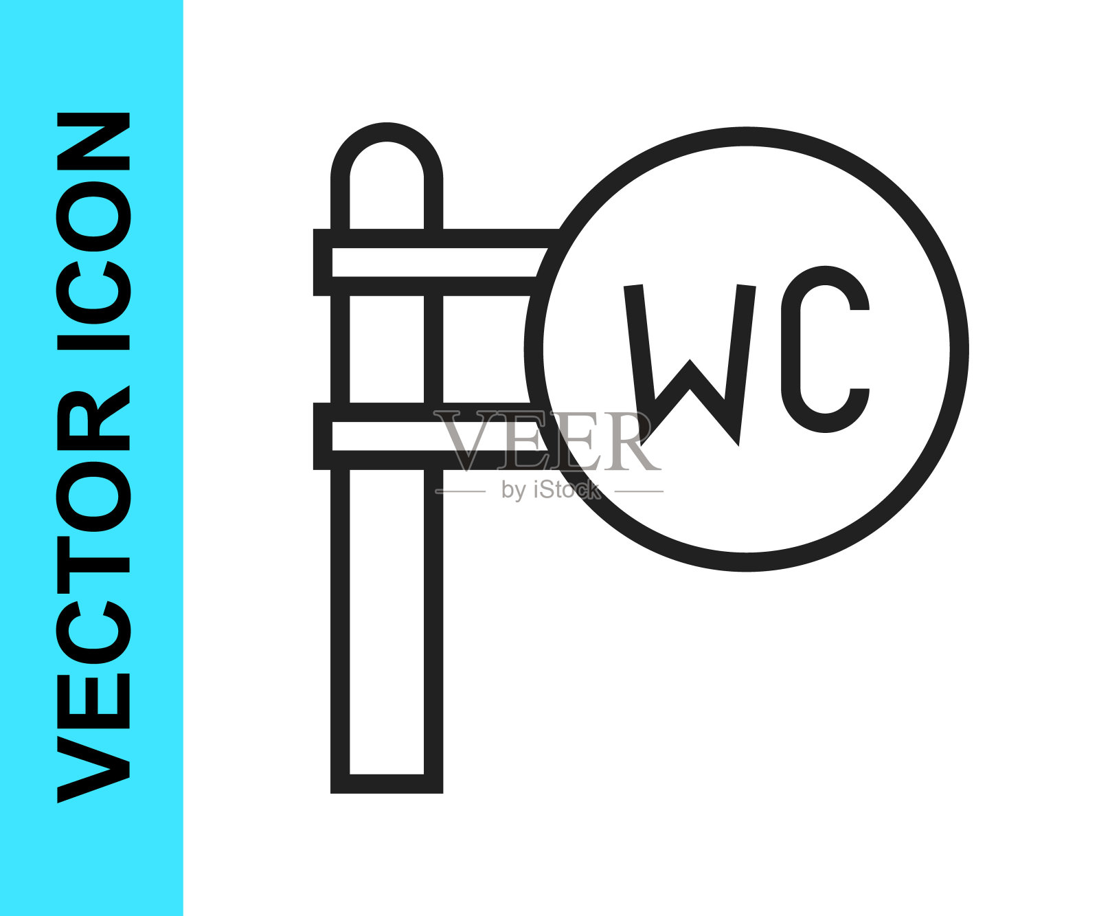 黑色线马桶图标孤立在白色背景。WC的迹象。卫生间。向量图标素材