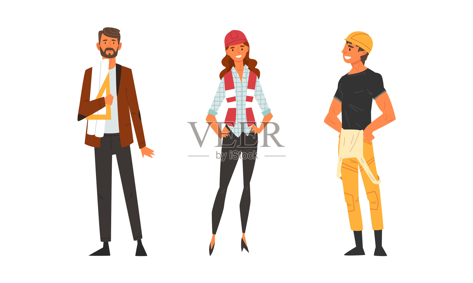 年轻男女建筑师和工程师设计元素图片