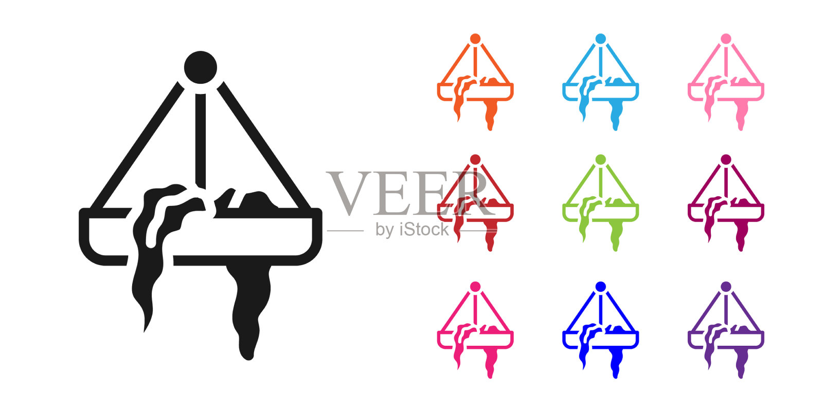 黑色的植物在挂锅图标孤立上白色插画图片素材