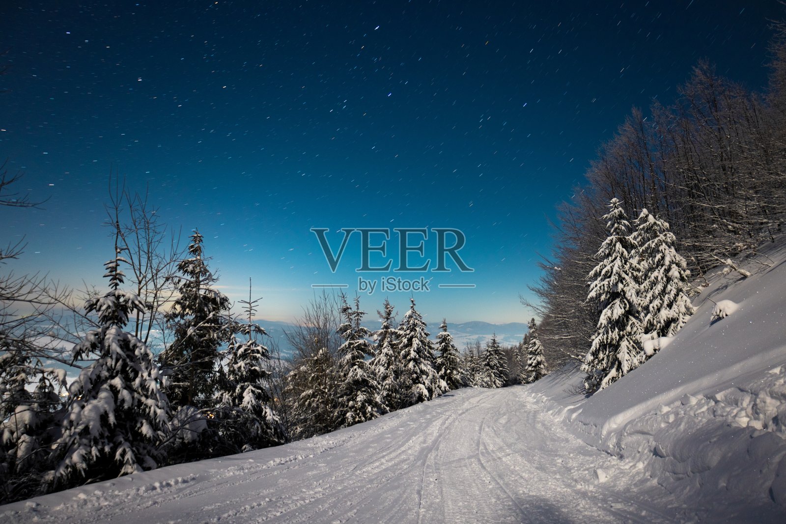 美丽的大自然,繁星满天,冷杉飘雪照片摄影图片