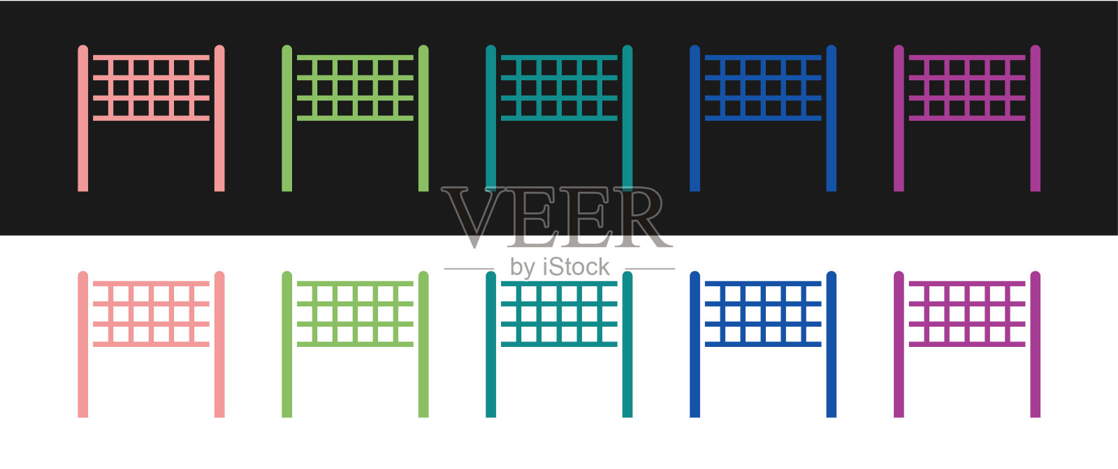 设置排球网图标隔离在黑白背景。向量插画图片素材