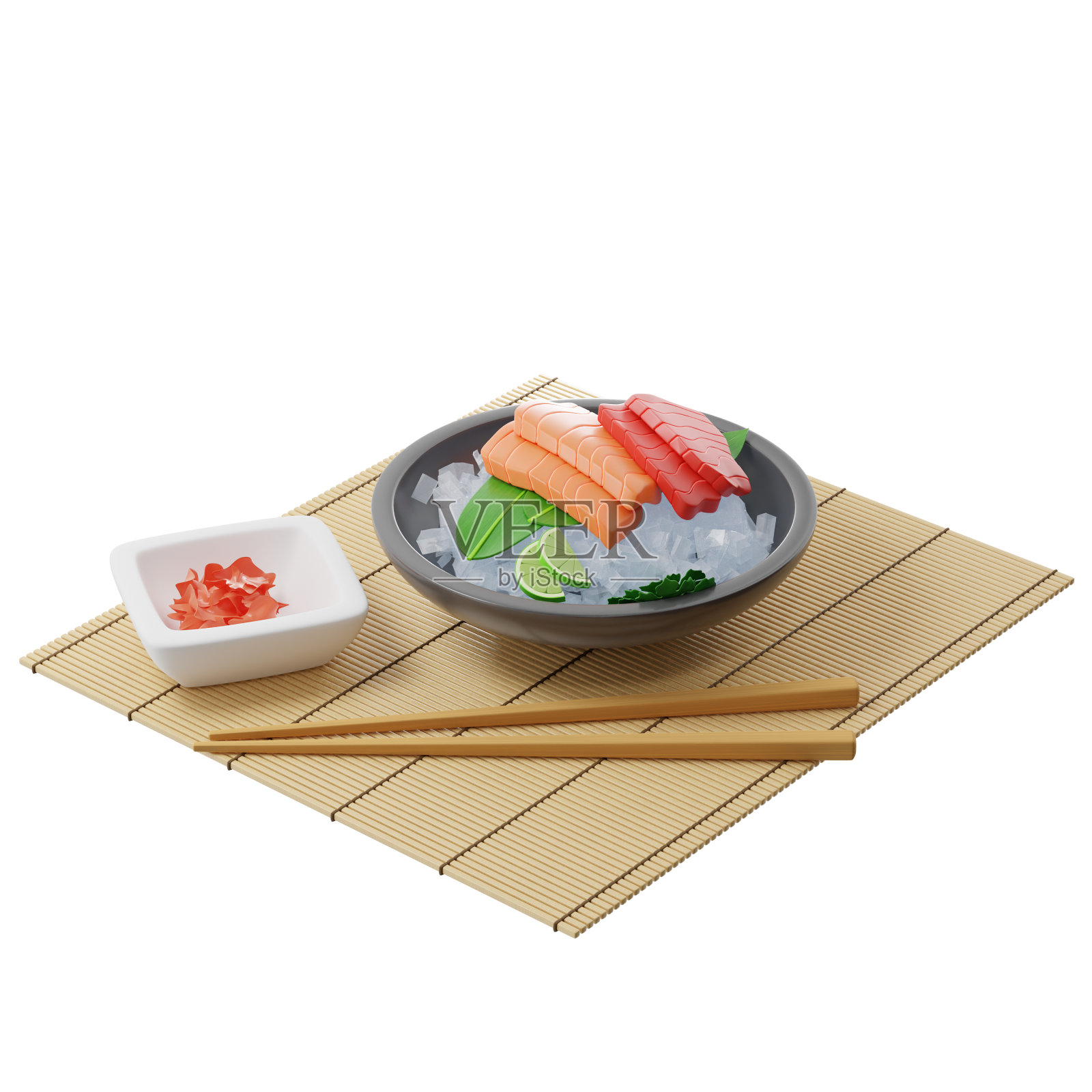 金枪鱼和鲑鱼的3D生鱼片照片摄影图片