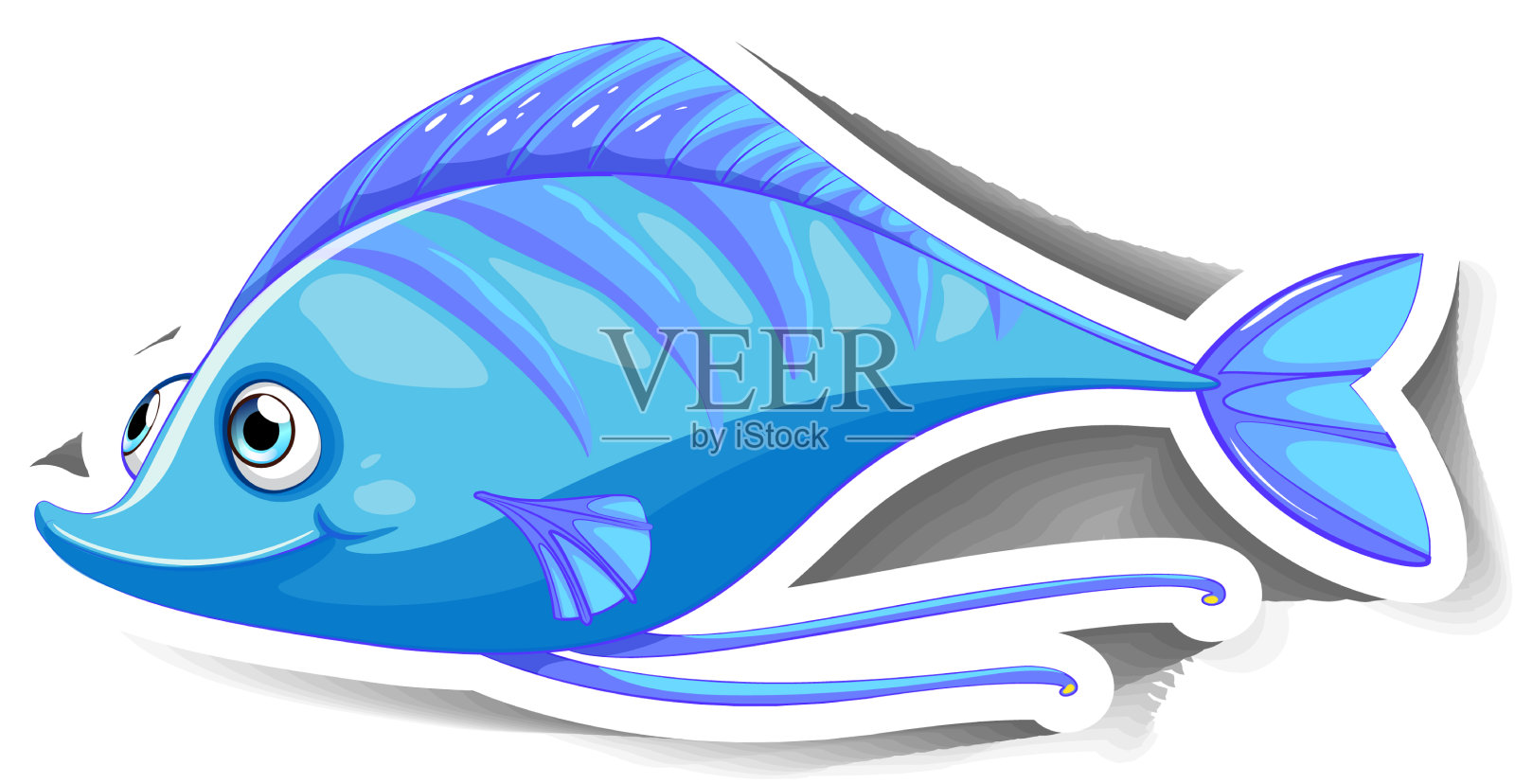 海洋动物卡通贴纸与可爱的鱼设计元素图片