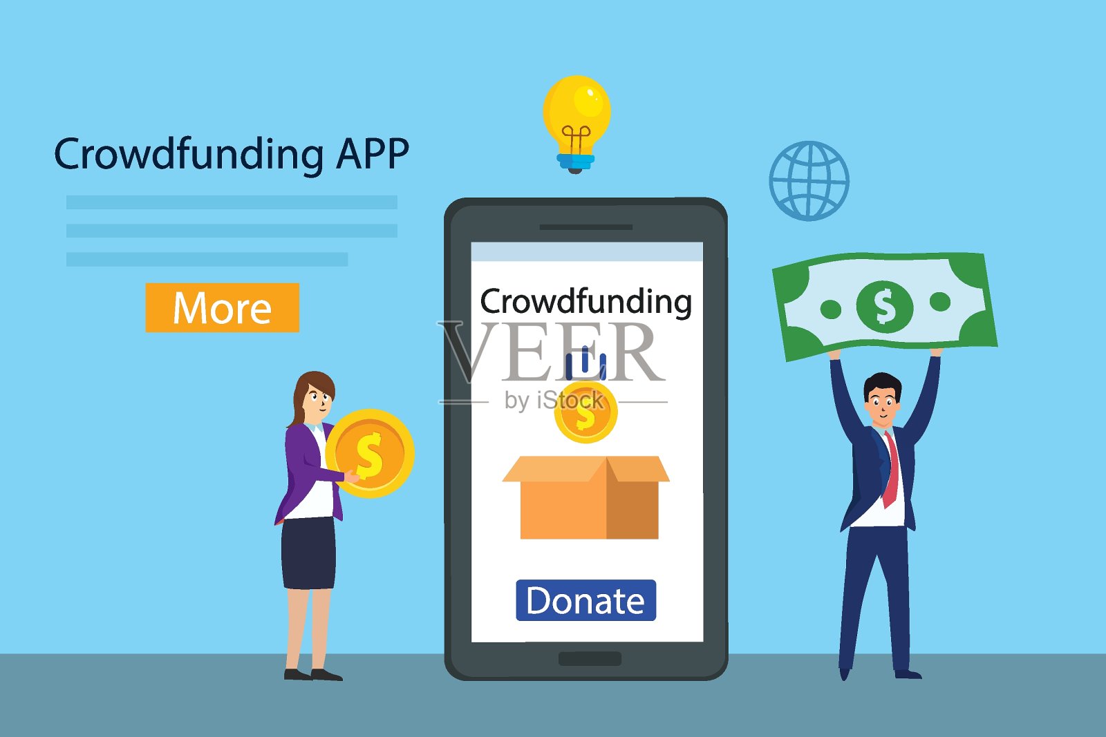 两个人拿着众筹应用的钱插画图片素材