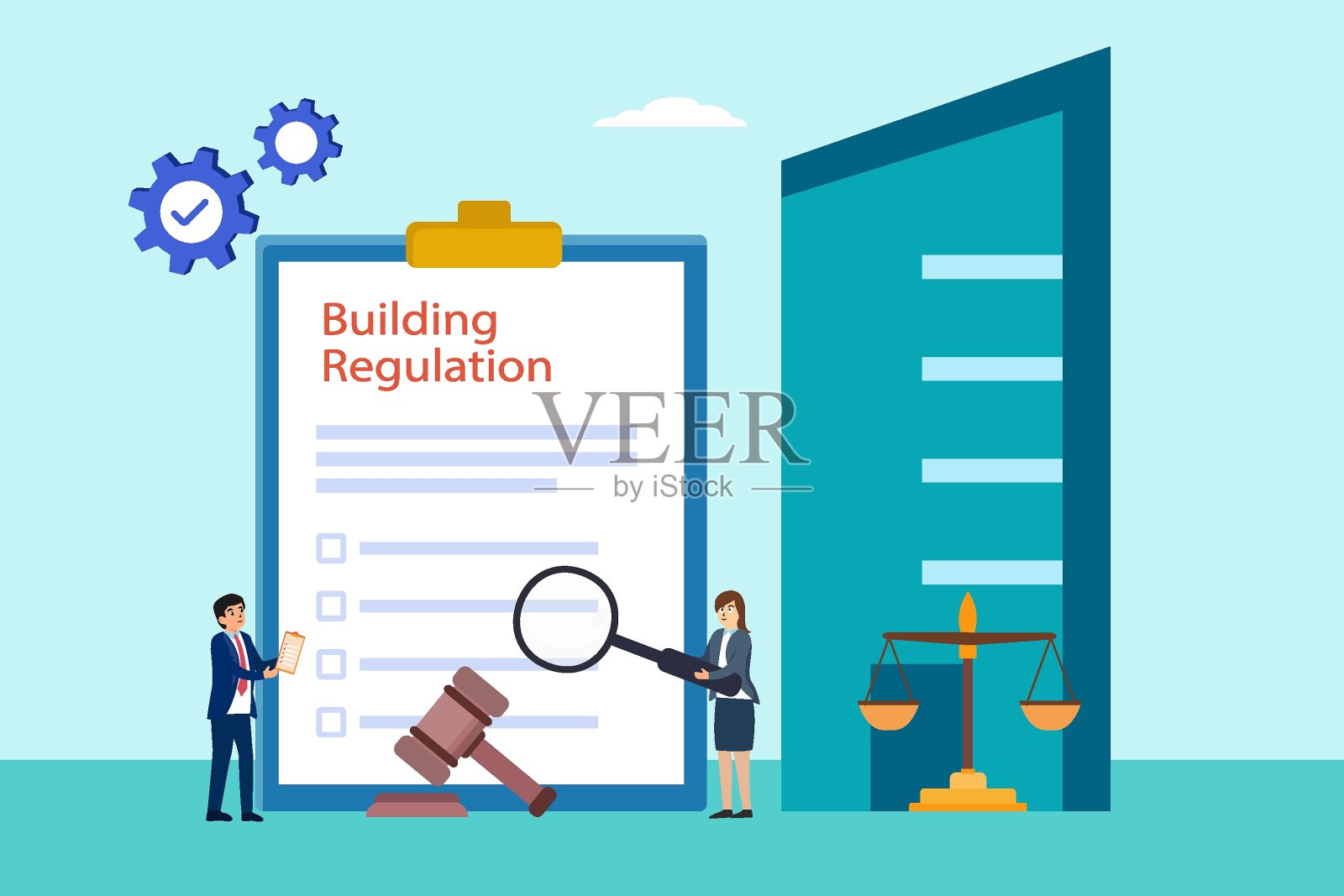 两个人在检查建筑规范文件插画图片素材