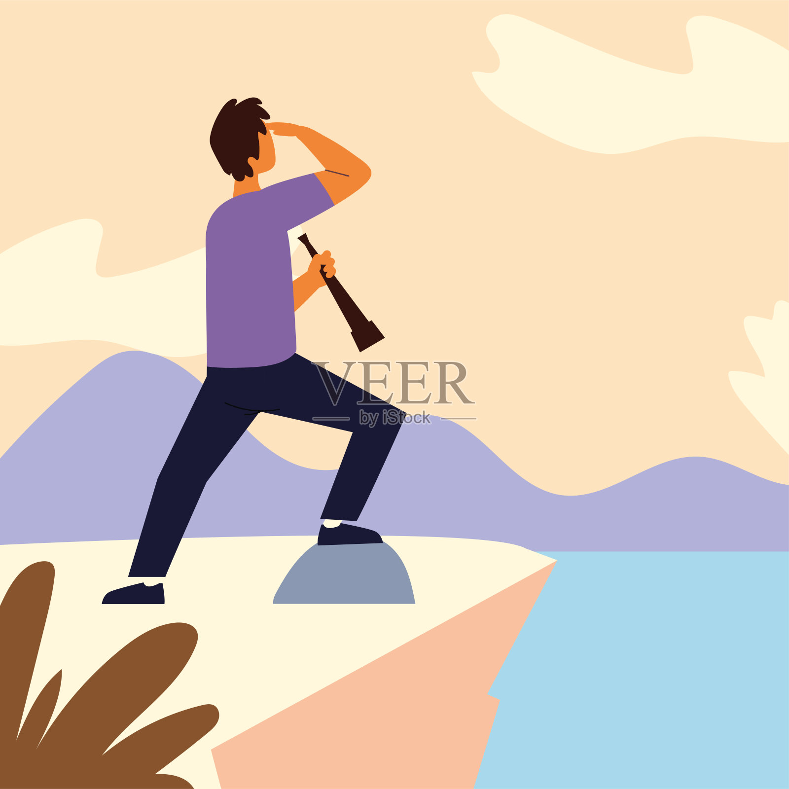 拿着望远镜的人插画图片素材