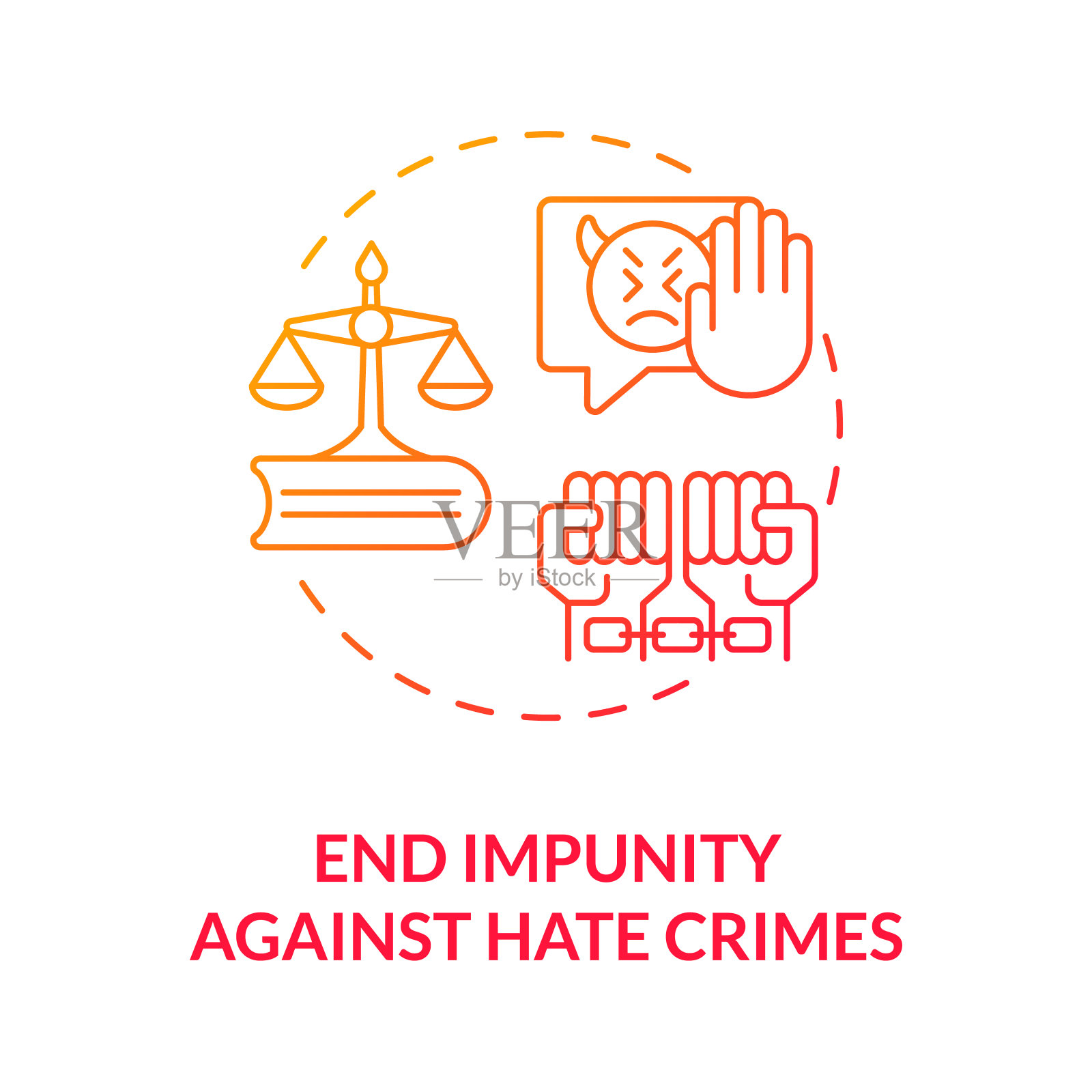 结束仇视性犯罪不受惩罚的红色渐变概念图标插画图片素材