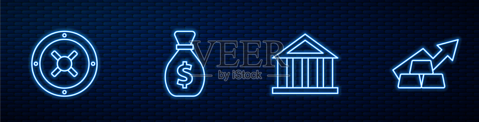 设行银行楼保险箱和旧钱袋插画图片素材