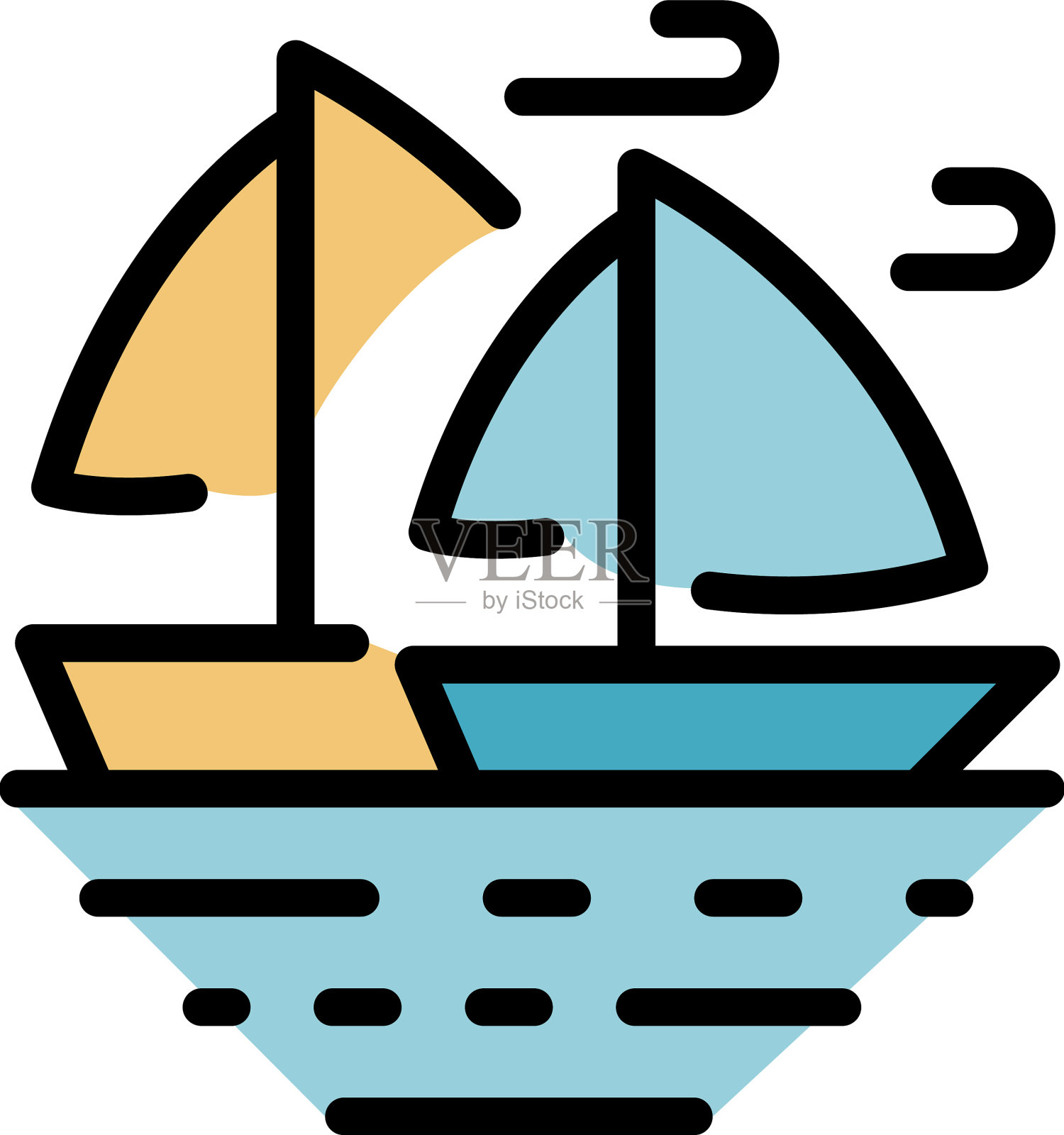 海上游艇图标颜色轮廓插画图片素材