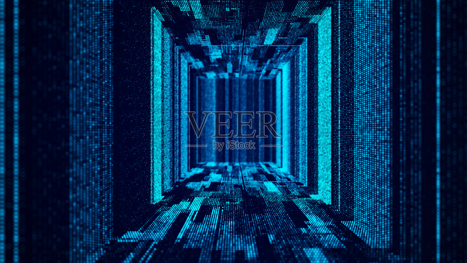 抽象的线框图隧道。蓝色的虫洞。3 d网格门户。未来的幻想漏斗。3 d渲染。照片摄影图片