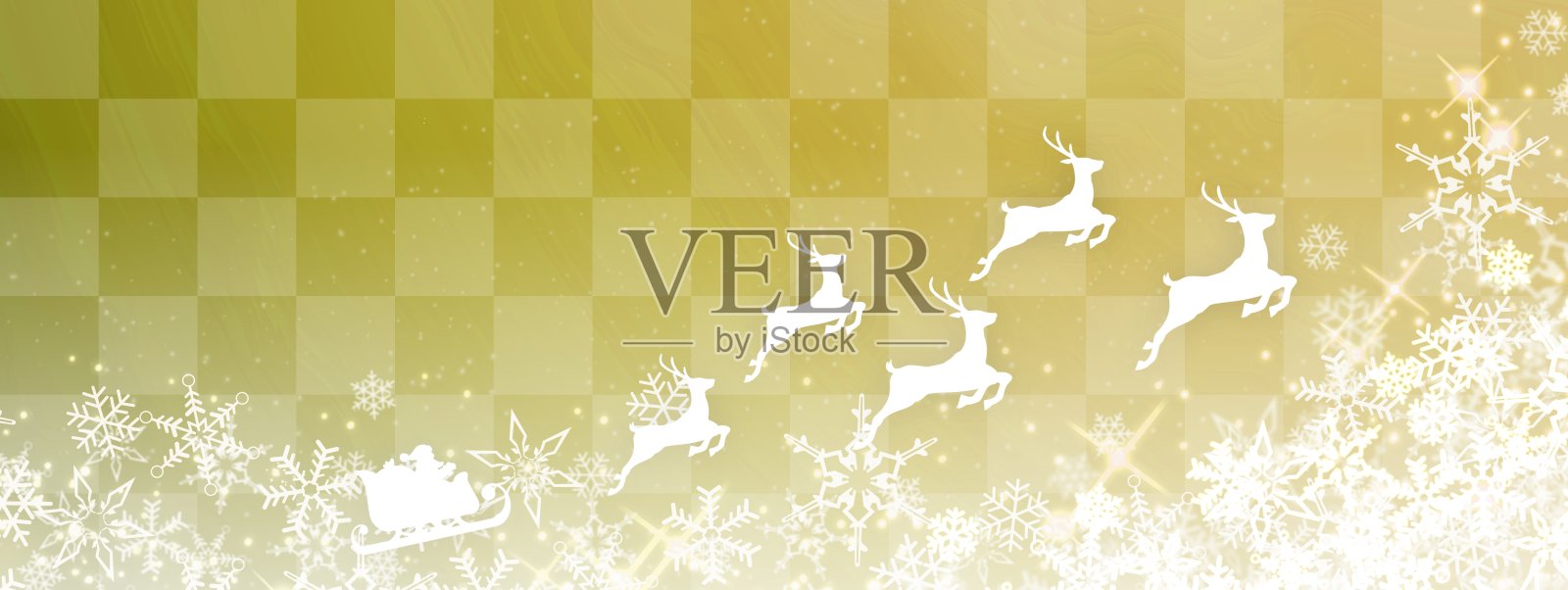 金色的圣诞旗帜背景插图与圣诞老人和雪花插画图片素材