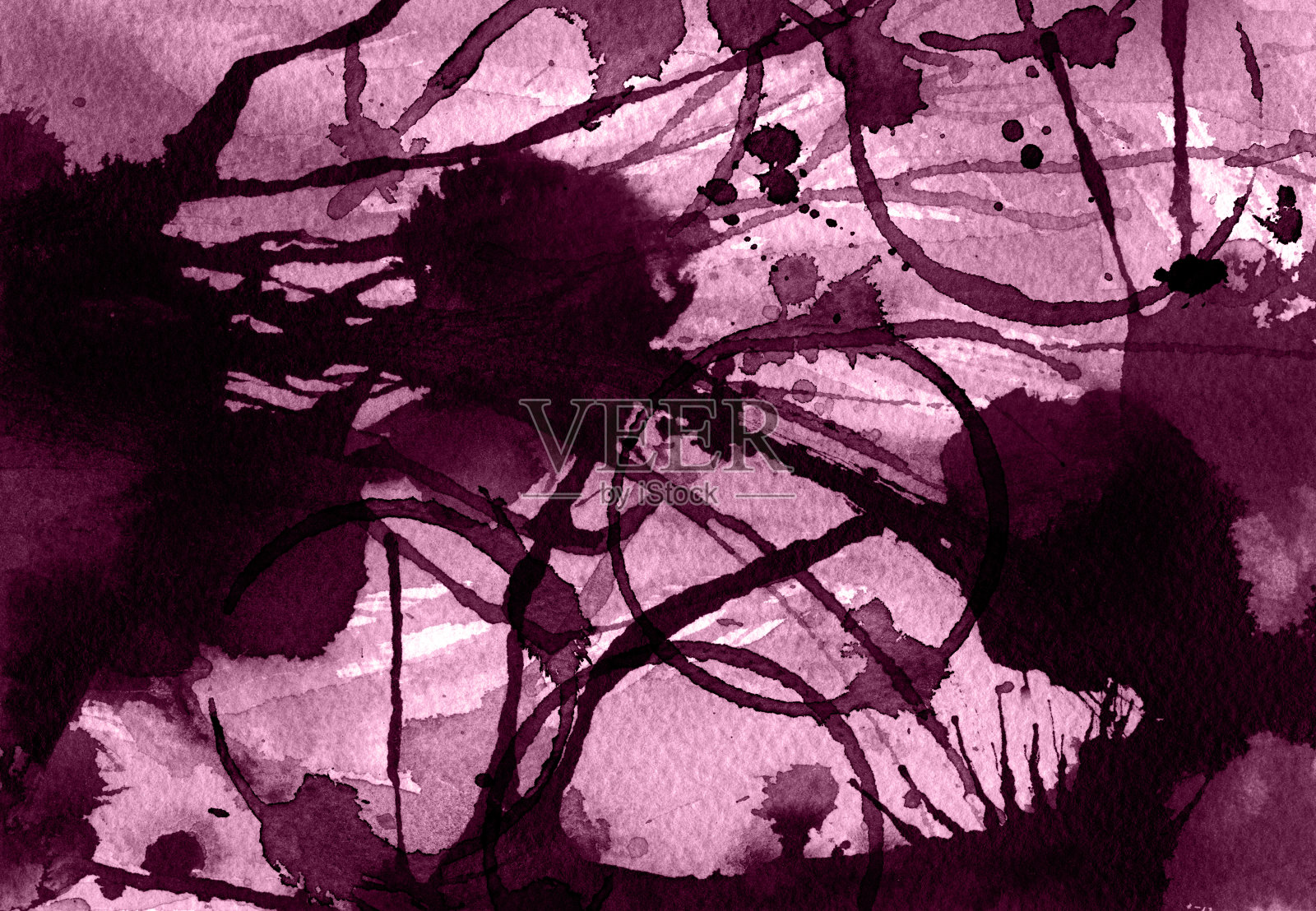 红酒颜色背景,酒杯上有圆形斑点。抽象的水彩背景。照片摄影图片