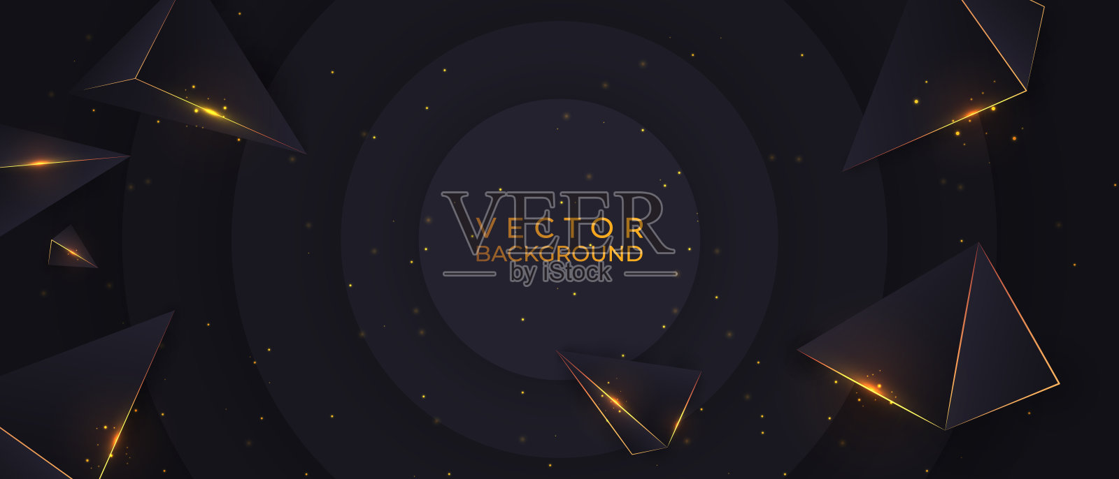 抽象奢华深色背景与金色线条和圆形发光金色点的组合。现代背景重叠插画图片素材