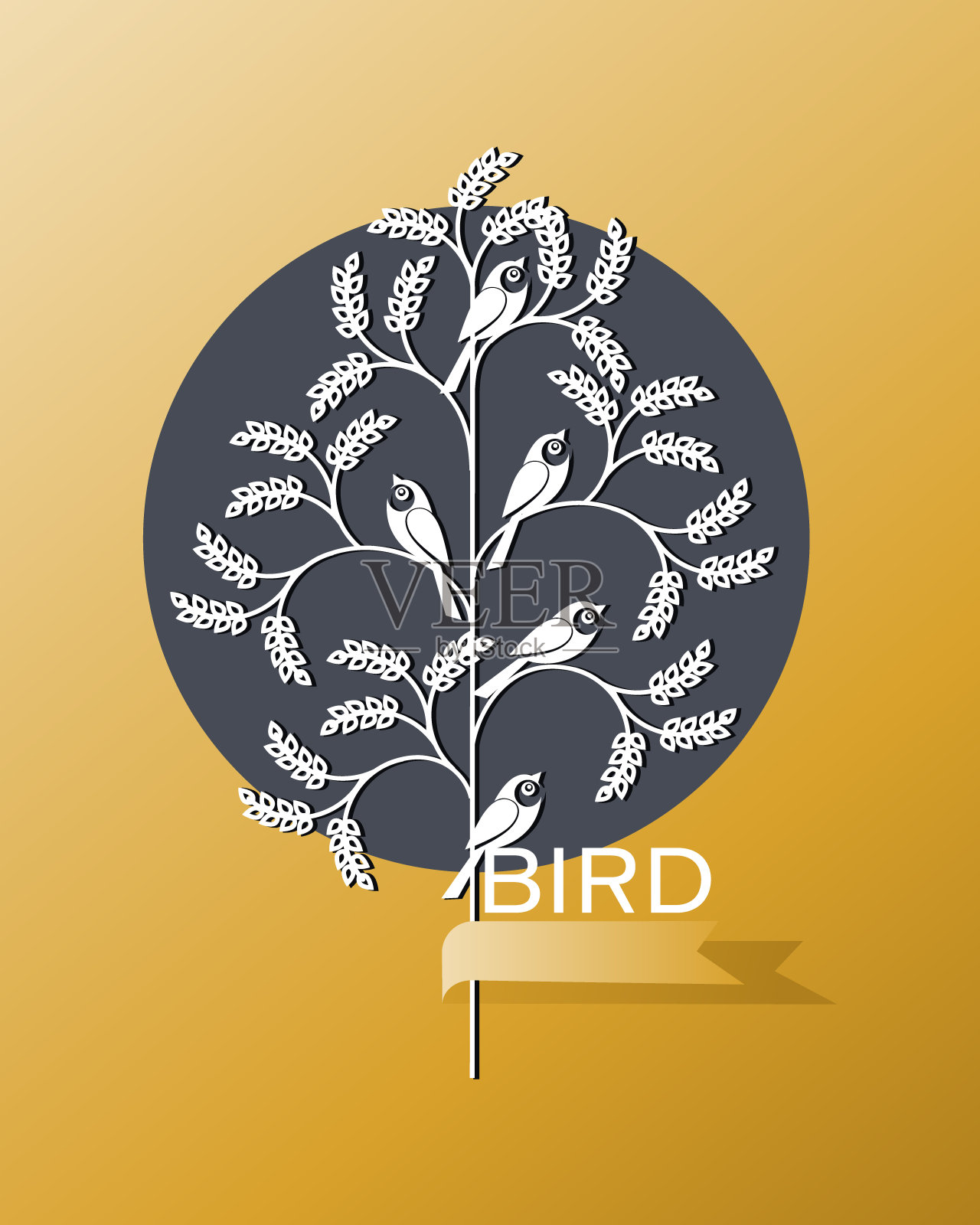 鸟类。树。矢量图形图标,符号。为创意数字项目,公司设计。金色的鸟。设计元素图片