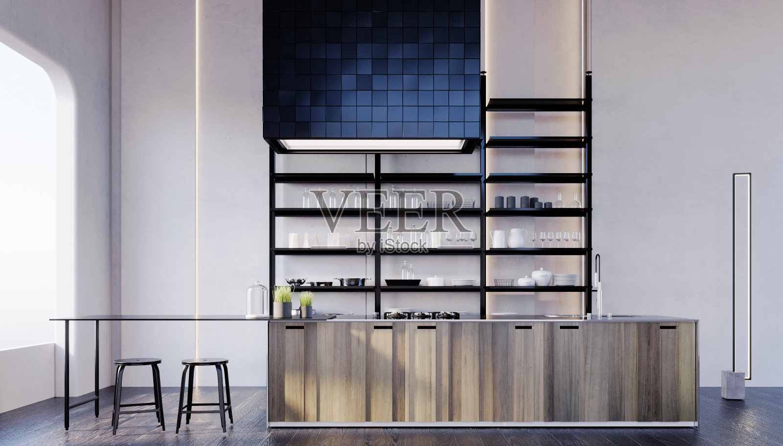 储藏室木制柜台。照片摄影图片