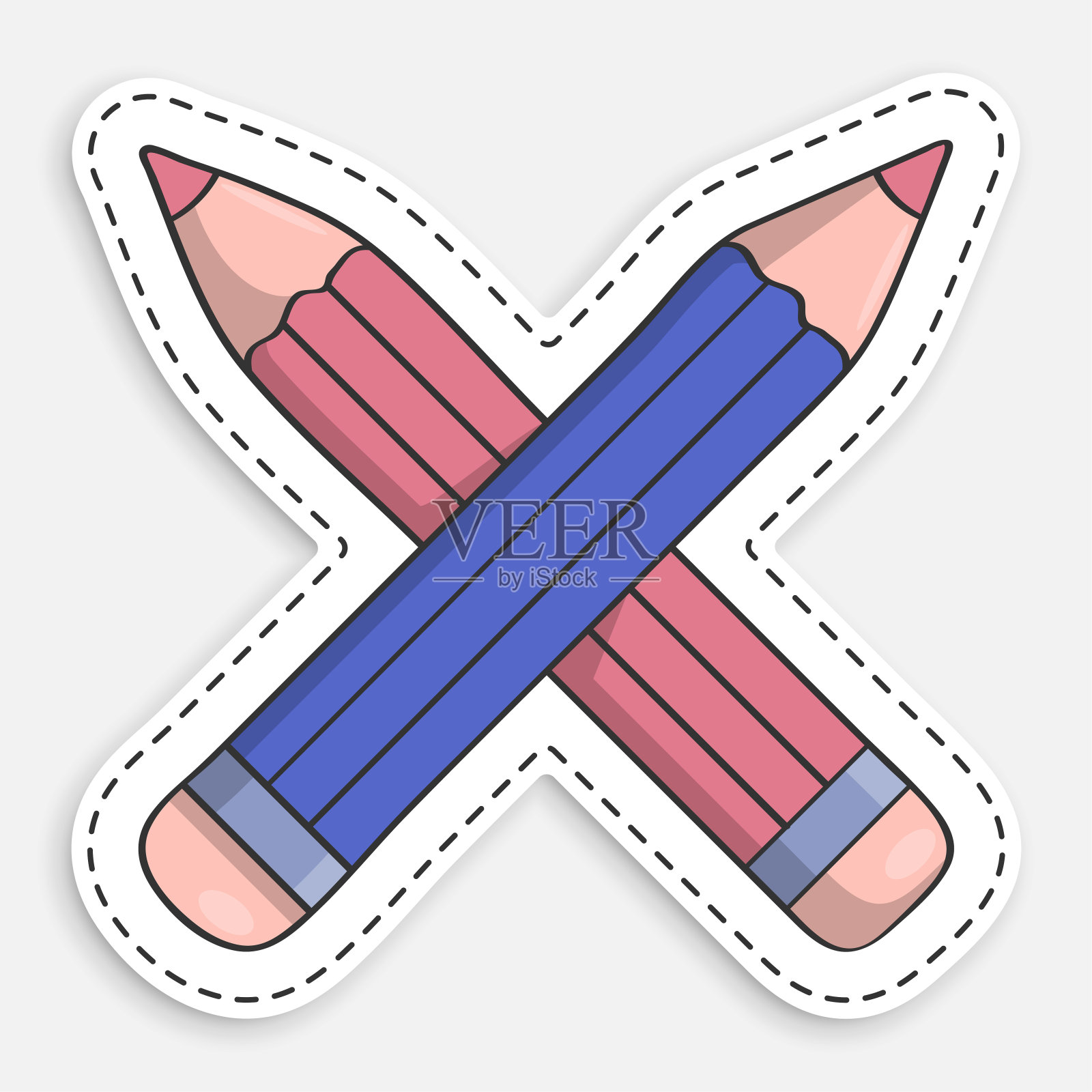 十字形学校铅笔的卡通图标。学校的文具。矢量分离在白色背景上插画图片素材