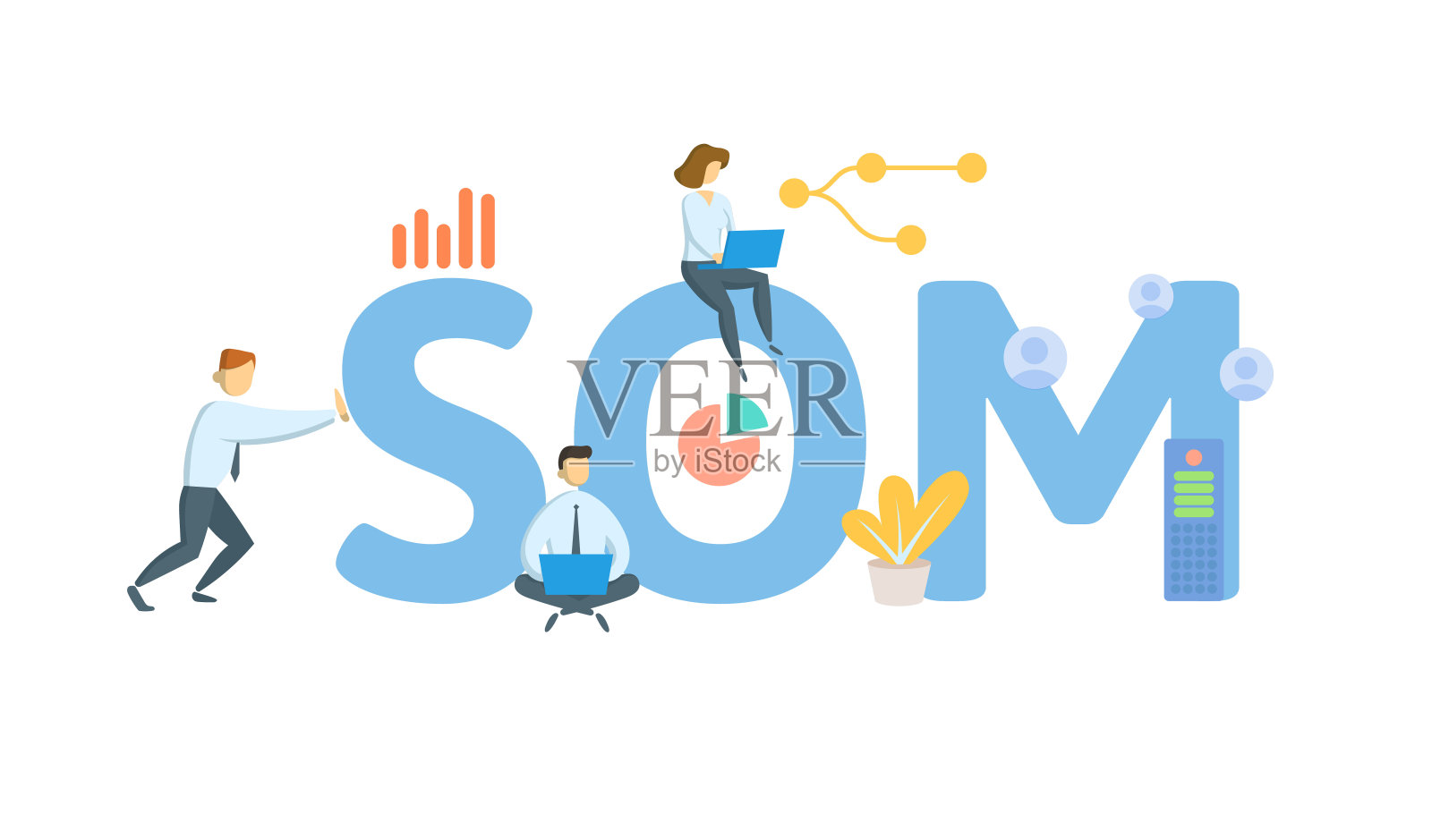 面向服务的管理。概念与关键字,人和图标。平面向量插图。孤立在白色的。插画图片素材