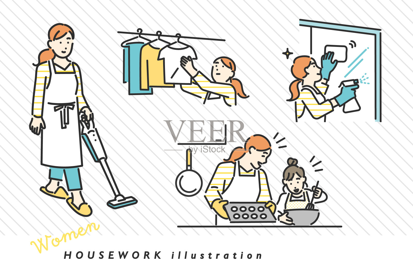 做各种家务的家庭主妇插画图片素材