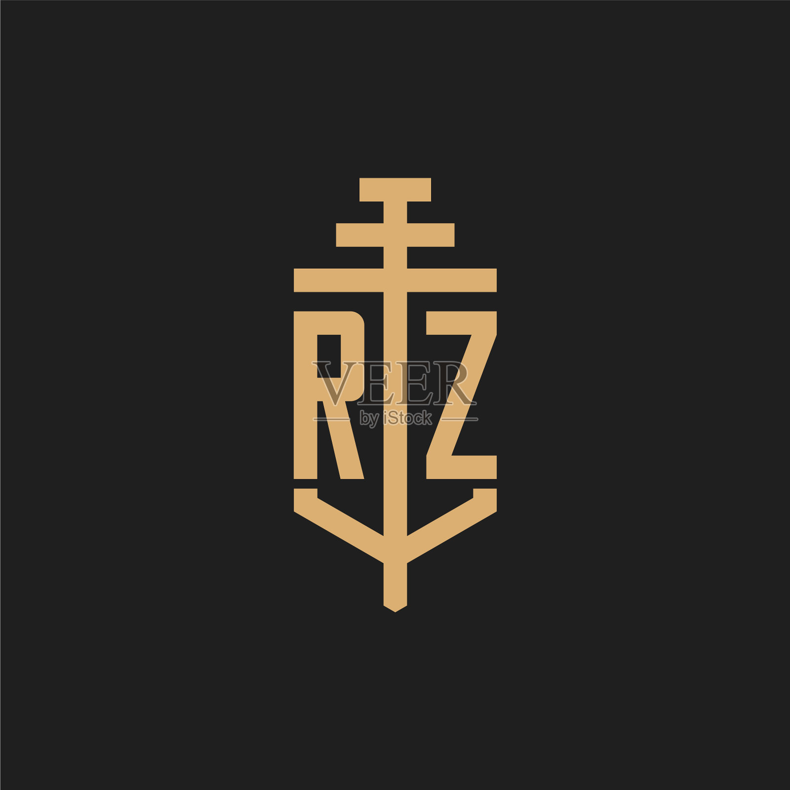 Rz最初的标志字母与支柱图标设计插画图片素材