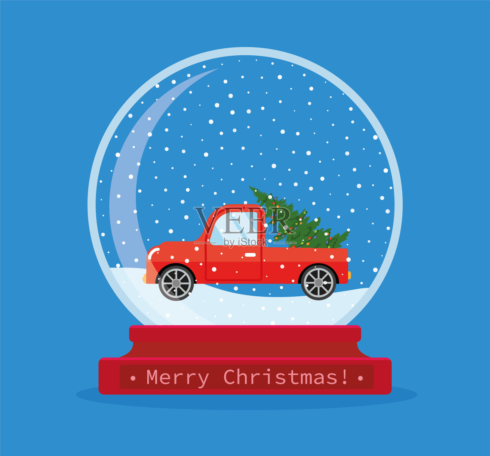 带有汽车的圣诞节雪球,圣诞快乐,庆祝新年和圣诞节,扁平风格矢量图插画图片素材