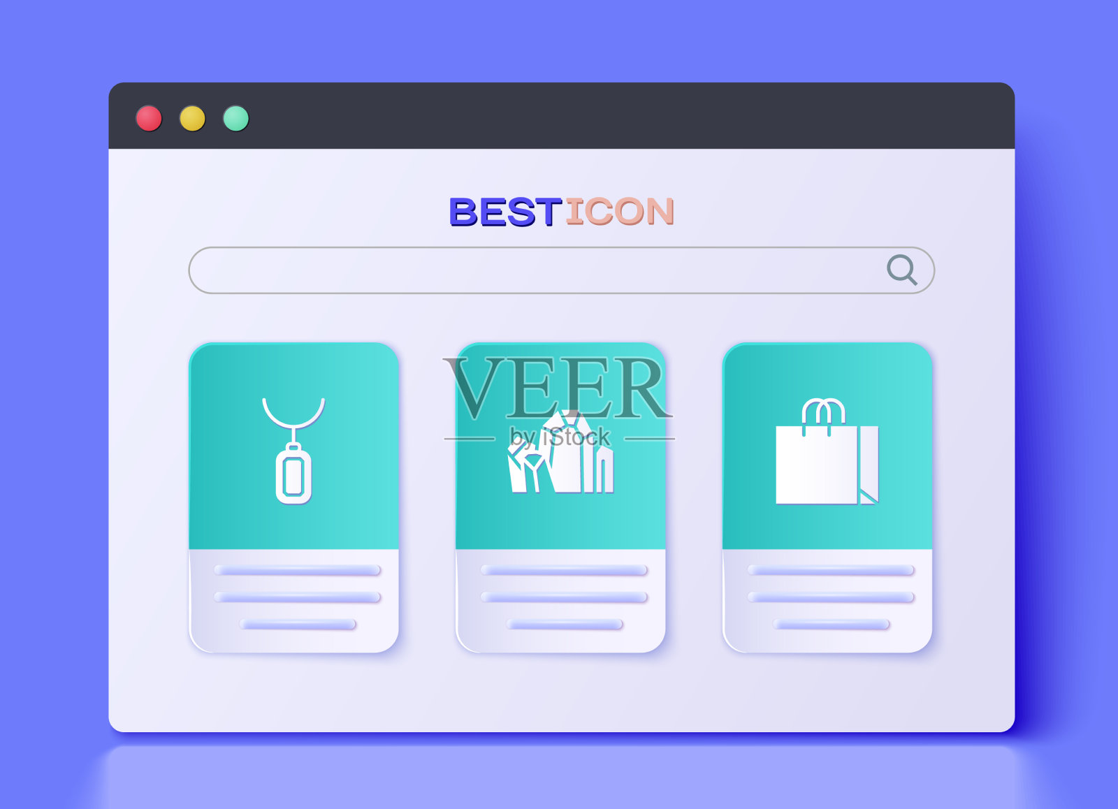 集宝石石吊坠项链和购物袋图标素材