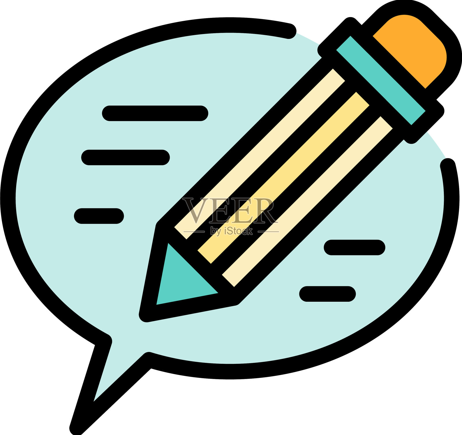 聊天气泡和铅笔图标颜色轮廓插画图片素材