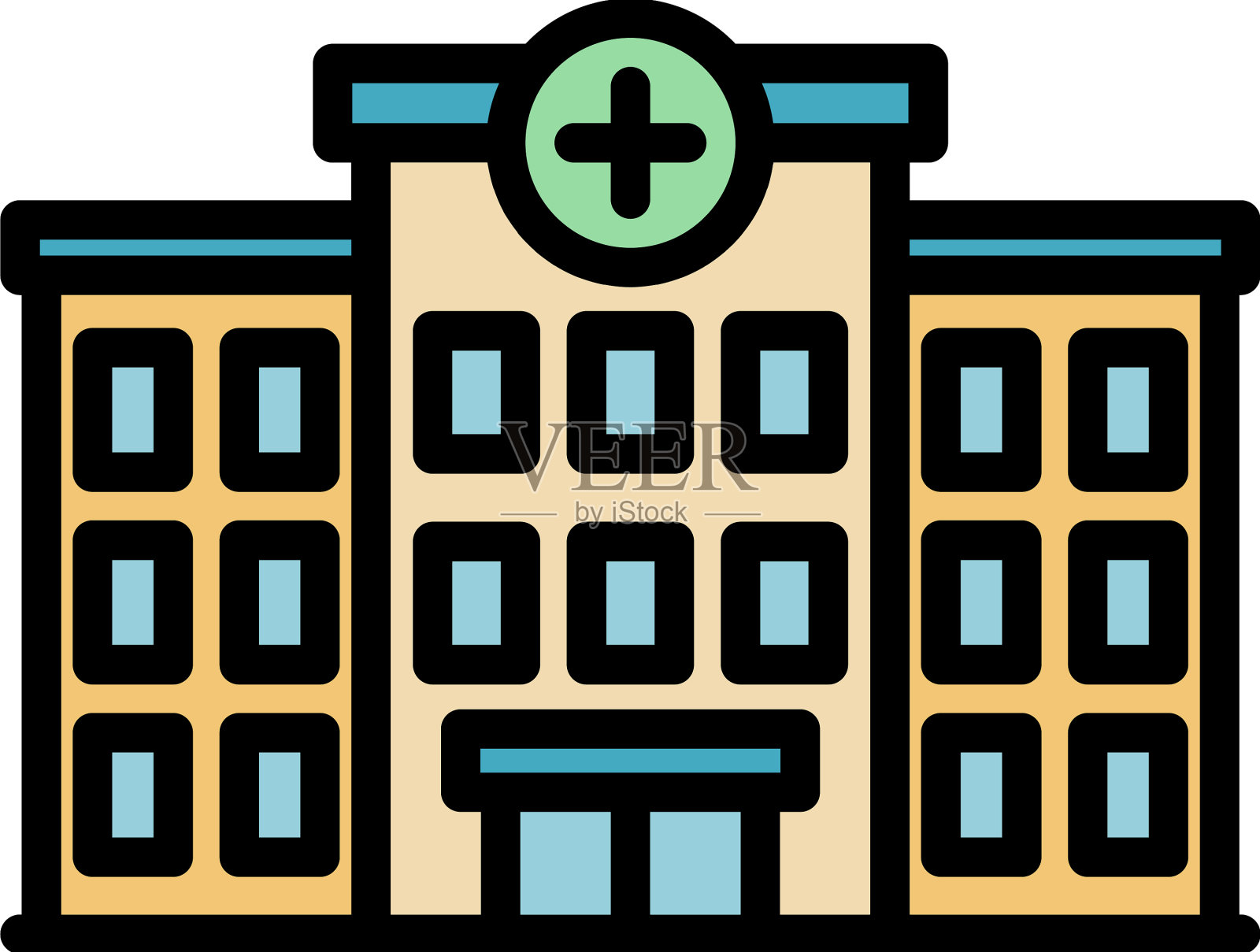 医院建筑图标颜色轮廓插画图片素材