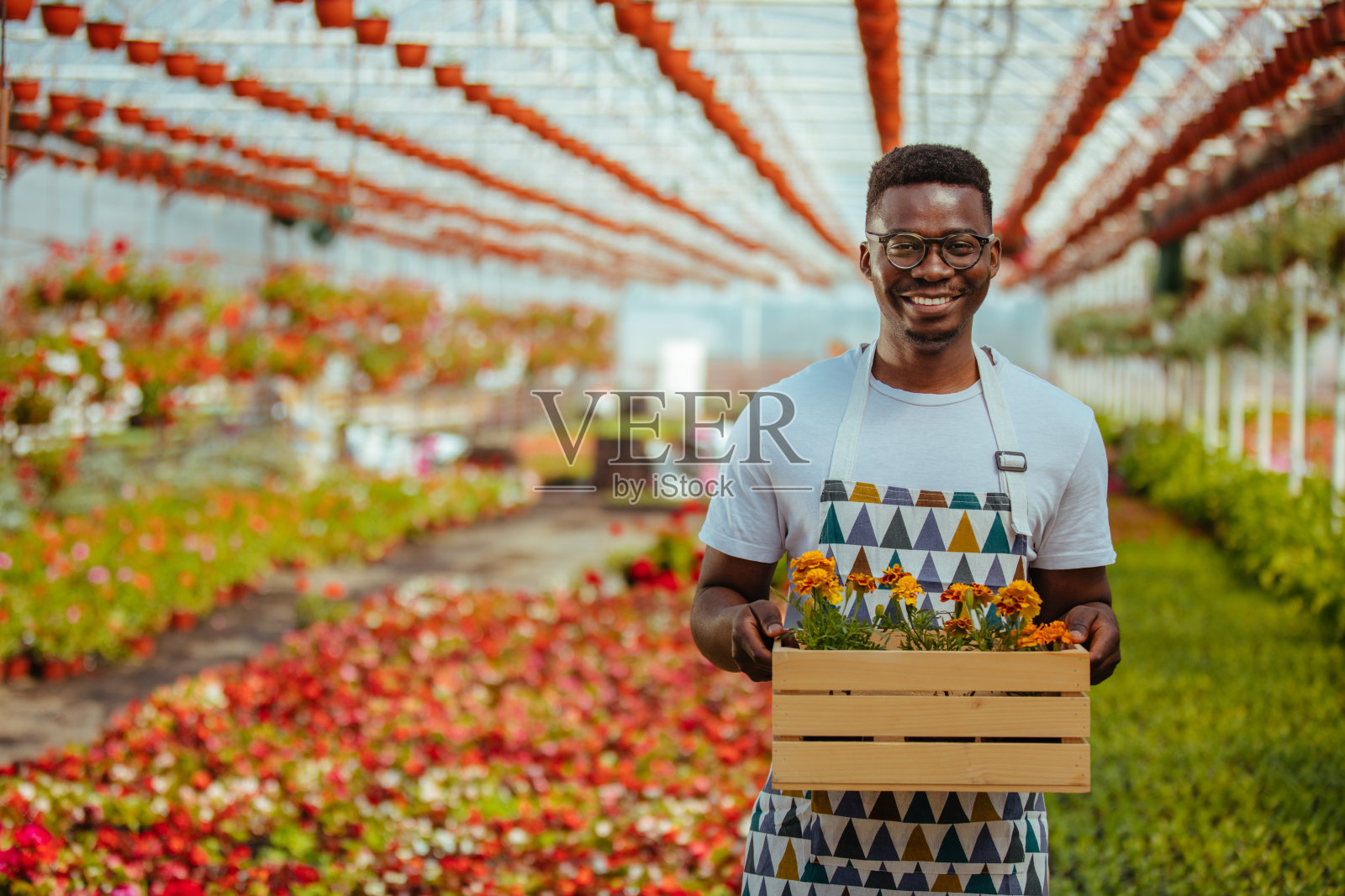 在花园中心工作的年轻人照片摄影图片