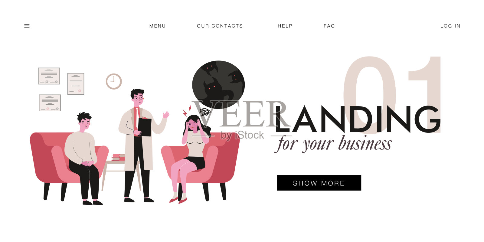 精神科诊所的精神分裂症患者插画图片素材