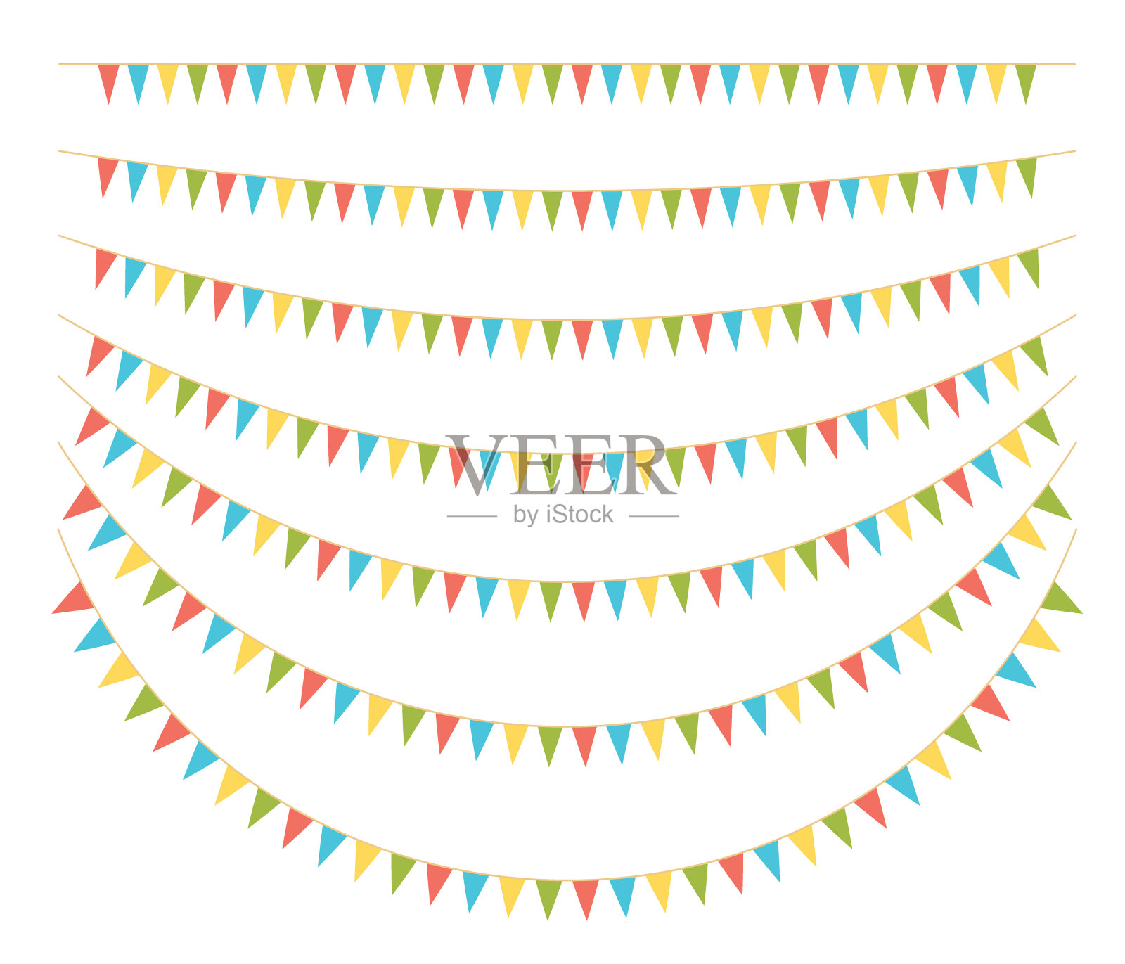 五颜六色的旗帜。庆祝活动,生日,嘉年华旗花环。插画图片素材
