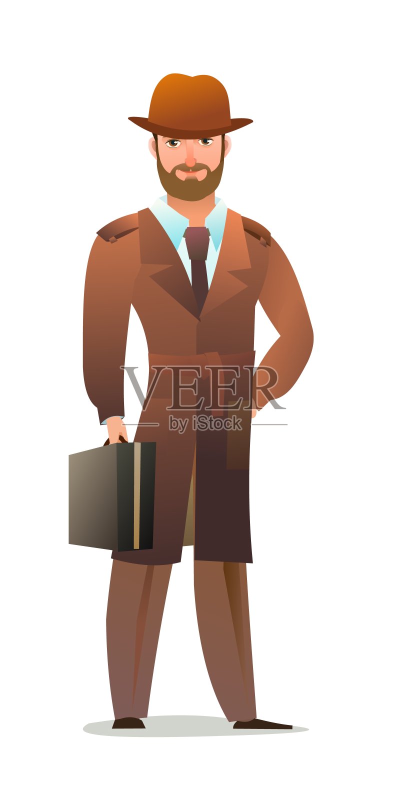 穿着秋天斗篷的男人。他穿着暖和的衣服以防下雨。开朗的人。站立姿势。漫画风格扁平化设计。单个的字符。插图孤立在白色背景上。向量设计元素图片