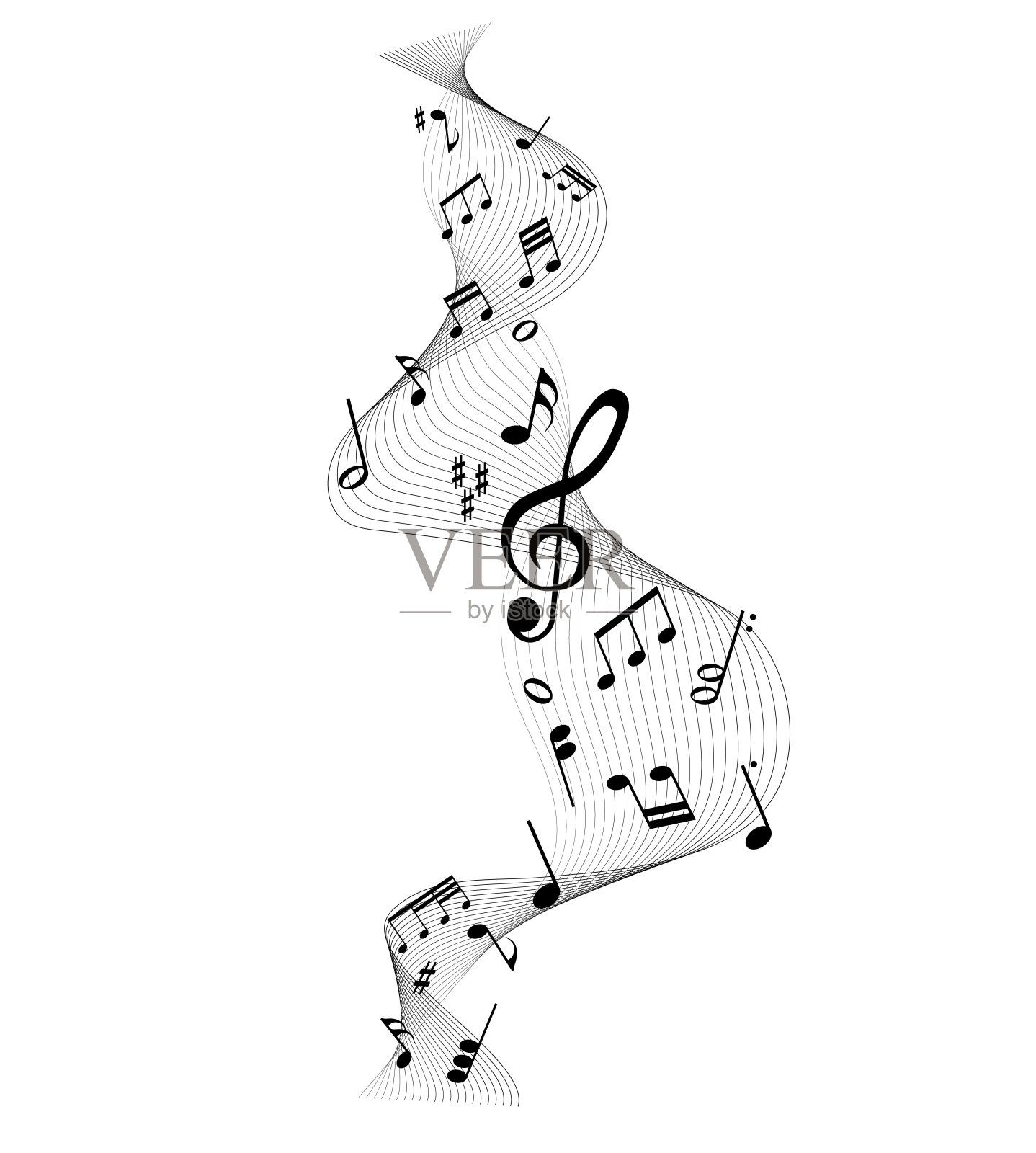 向量乐谱-音乐音符旋律在白色背景上插画图片素材