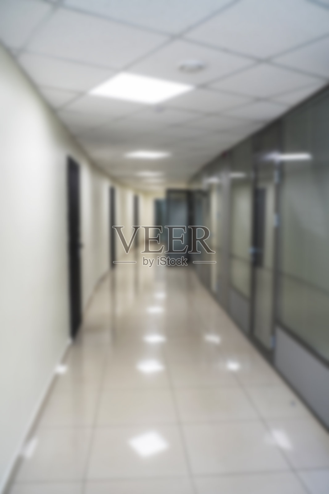 以门和隔板为背景的办公楼走廊。垂直的,分散注意力照片摄影图片