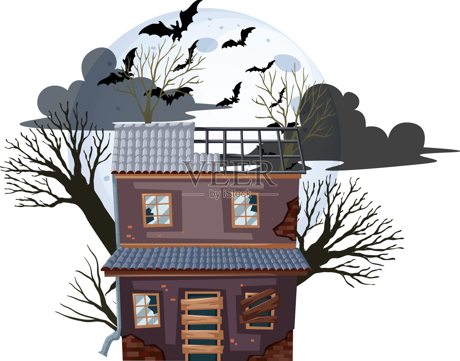 孤立的万圣节废弃屋设计元素图片